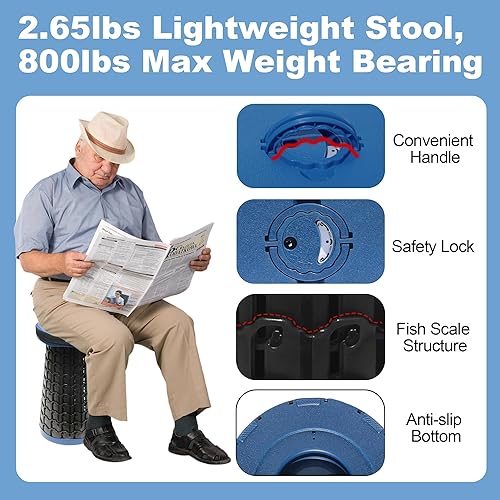 Miniatura 4 de ALEVMOOM Taburete plegable de 18 pulgadas, peso máximo de 800 libras, silla telescópica portátil resistente ligera para viajes y campamento, regalo