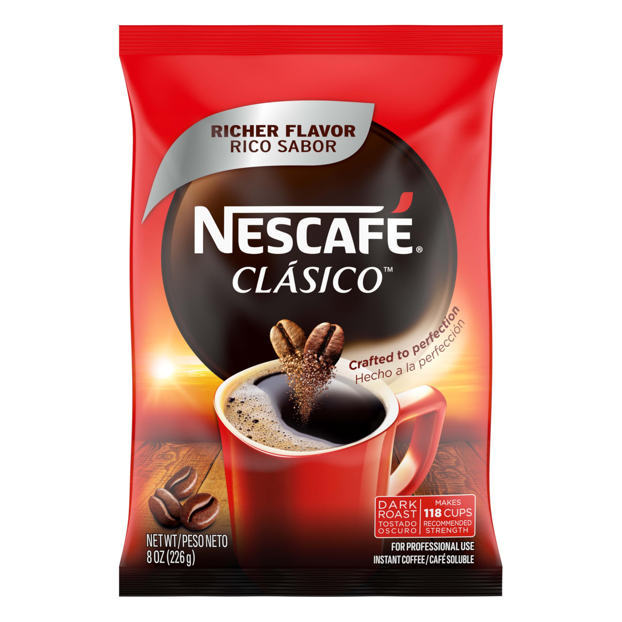 Clasico Dark Roast Instant Coffee, 8 oz Pouch