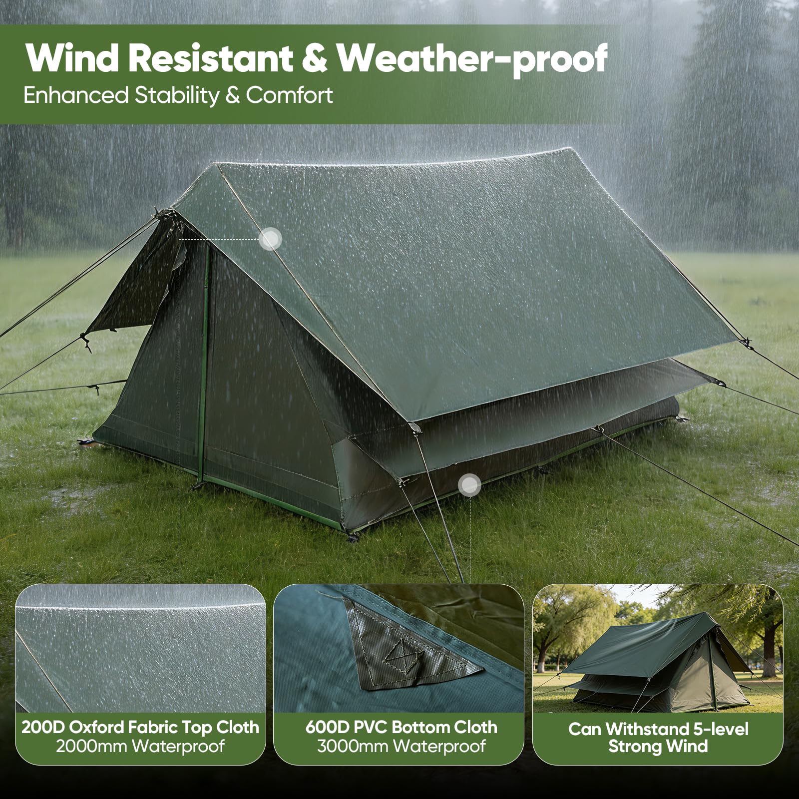 Zelt 2 Personen Camping Zelte, Doppelschicht Zelt mit 3000mm Wassersäule, Atmungsaktives Netzgewebe, Windfest, Schnellaufbau Trekkingzelt für Camping Wandern Backpacking Familien