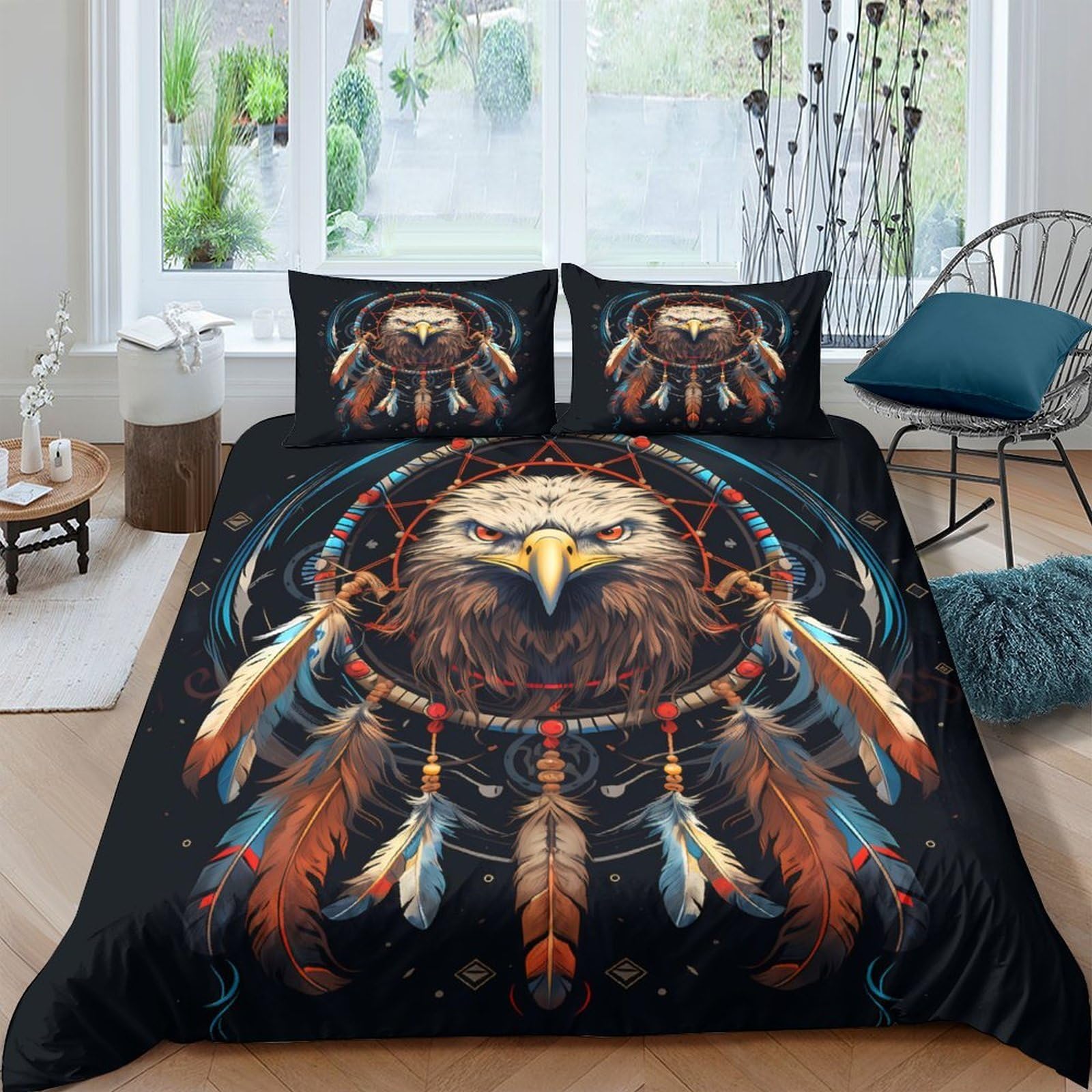Ctjqhvkz Style-2 3D Printed Eagle Dreamcatcher Fitted Sheet Microfiber Soft Breathable Native Feather Bed Cover For Bedroom Dorm Mattress Decor Single（135X200cm）