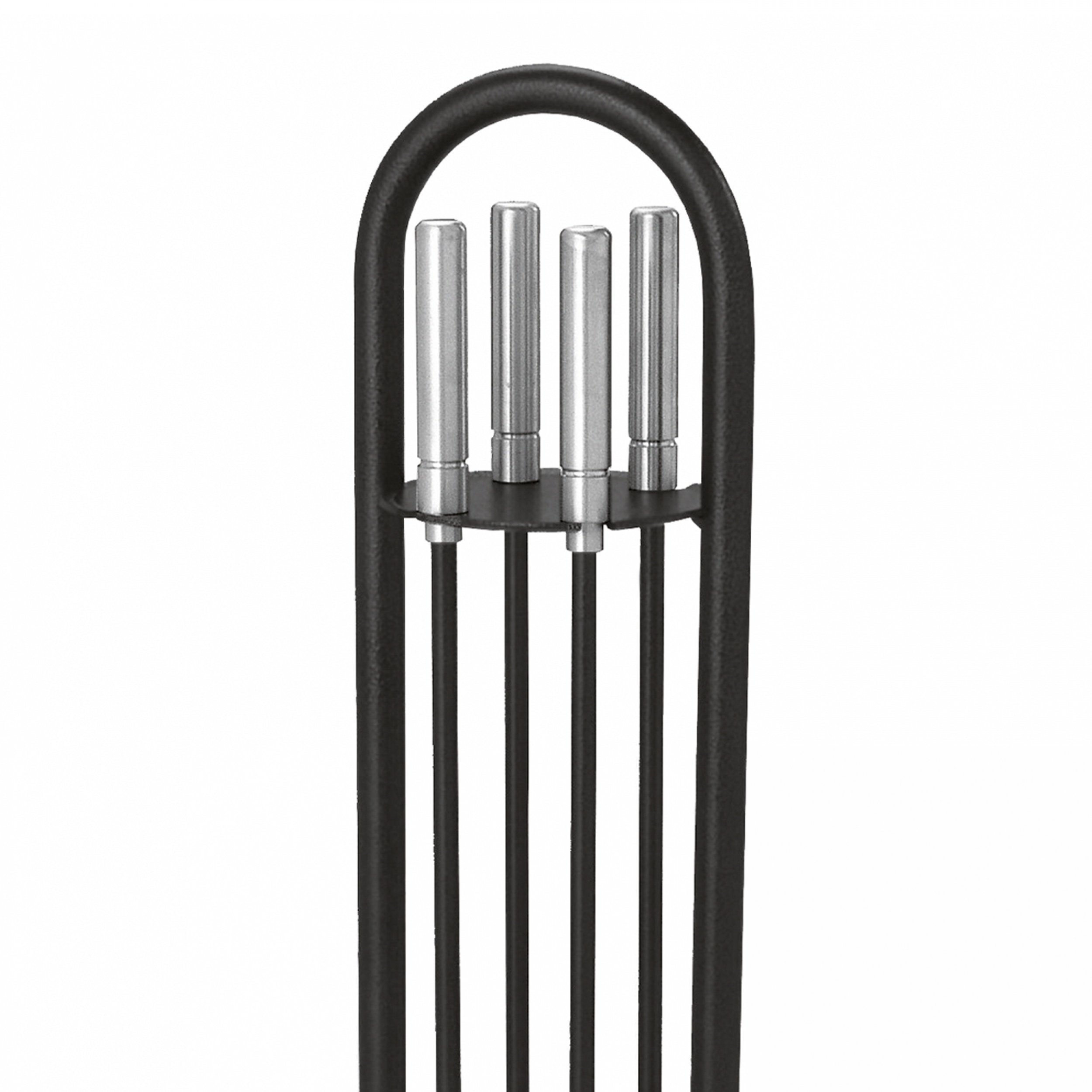 Lienbacher Kaminbesteck (4-teilig), schwarz beschichtet, Rundbogen, Griffe Edelstahl