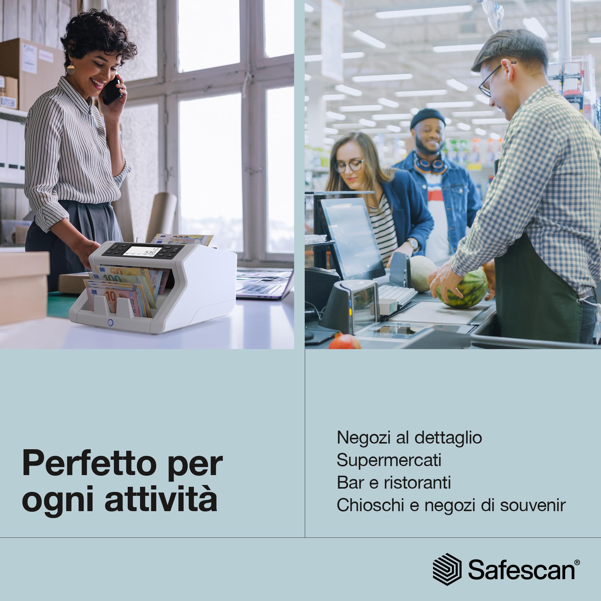 Safescan 2485-SC Contabanconote che conta il valore le banconote miste - Conta banconote con rilevatore di banconote falso a 8 punti - Macchina conta banconote con l'app gratuita Safescan | Contasoldi con l'app gratuita Safescan