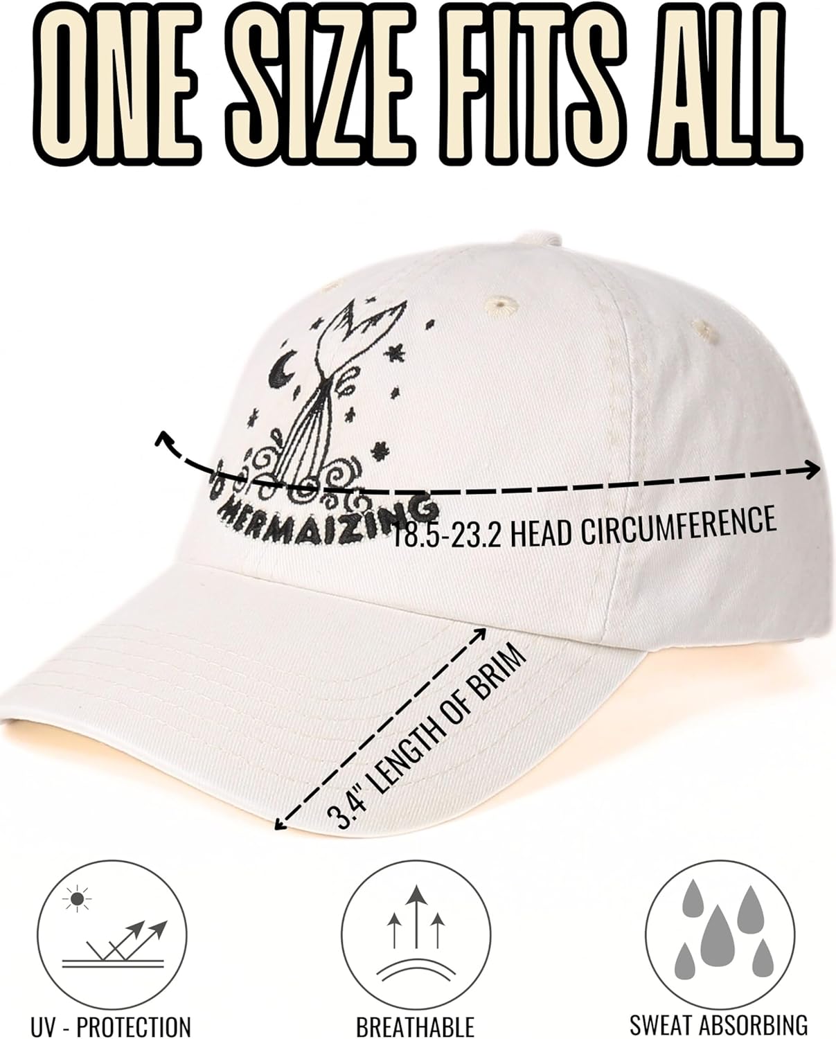 InnoBeta Mermaid Gifts for Women Adult Adjustable Embroidered Hat Cute Cap for Mermaid Lover Birthday Christmas - Image 5