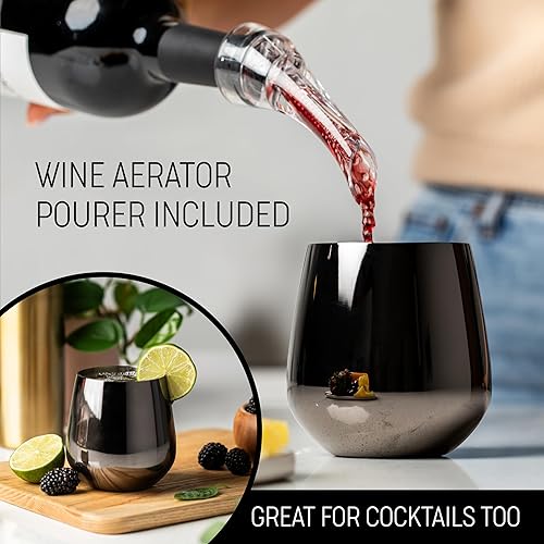 Miniatura 10 de Wills and Elm Juego de 4 copas de vino de acero inoxidable sin tallo con aireador, metal irrompible, copas de vino para exteriores, portátiles, 18