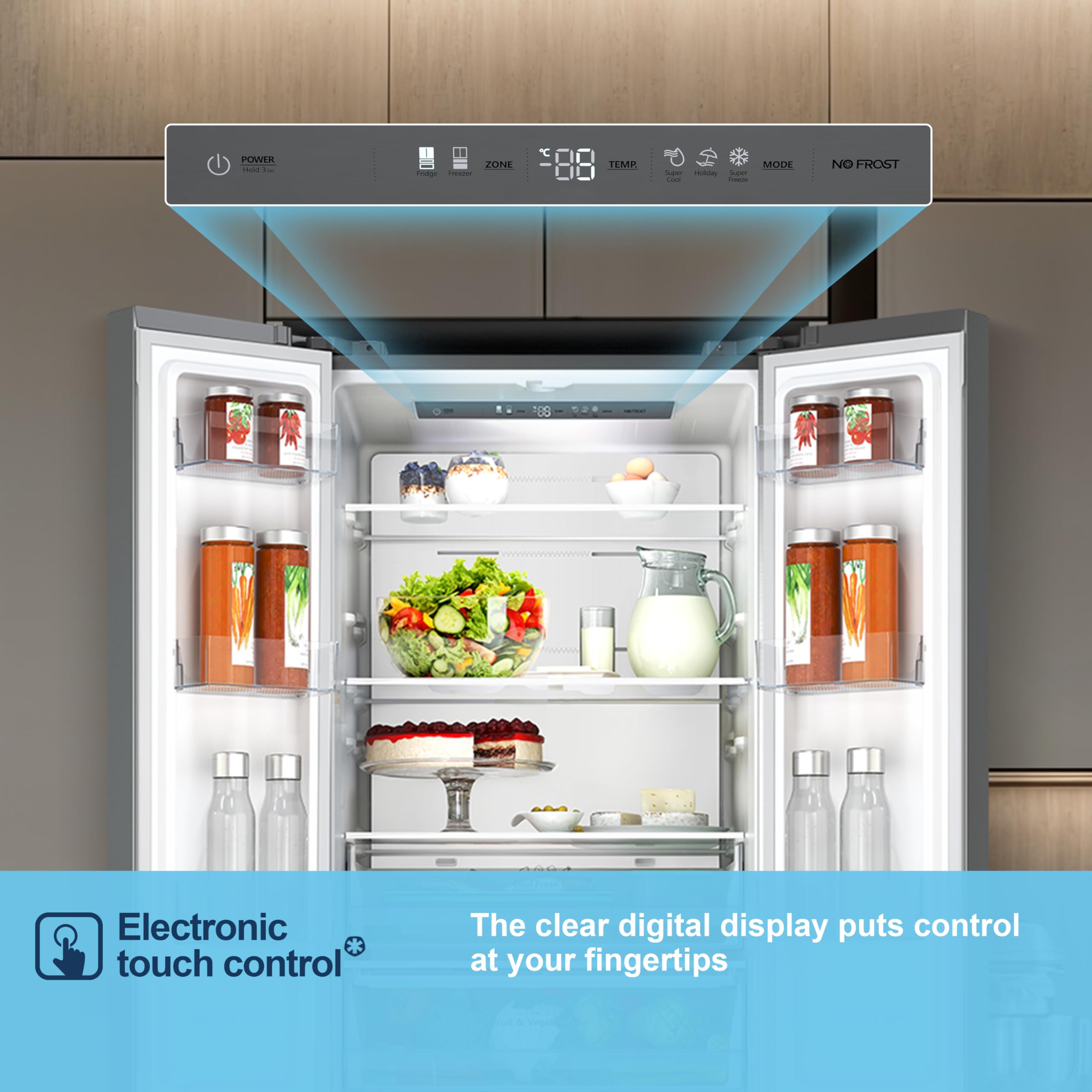 Fridgemaster MF70450ES French Door Fridge Freezer 485L, Total No Frost, Silver, 69.4D x 70.4W x 200H cm, E Rated — view 9