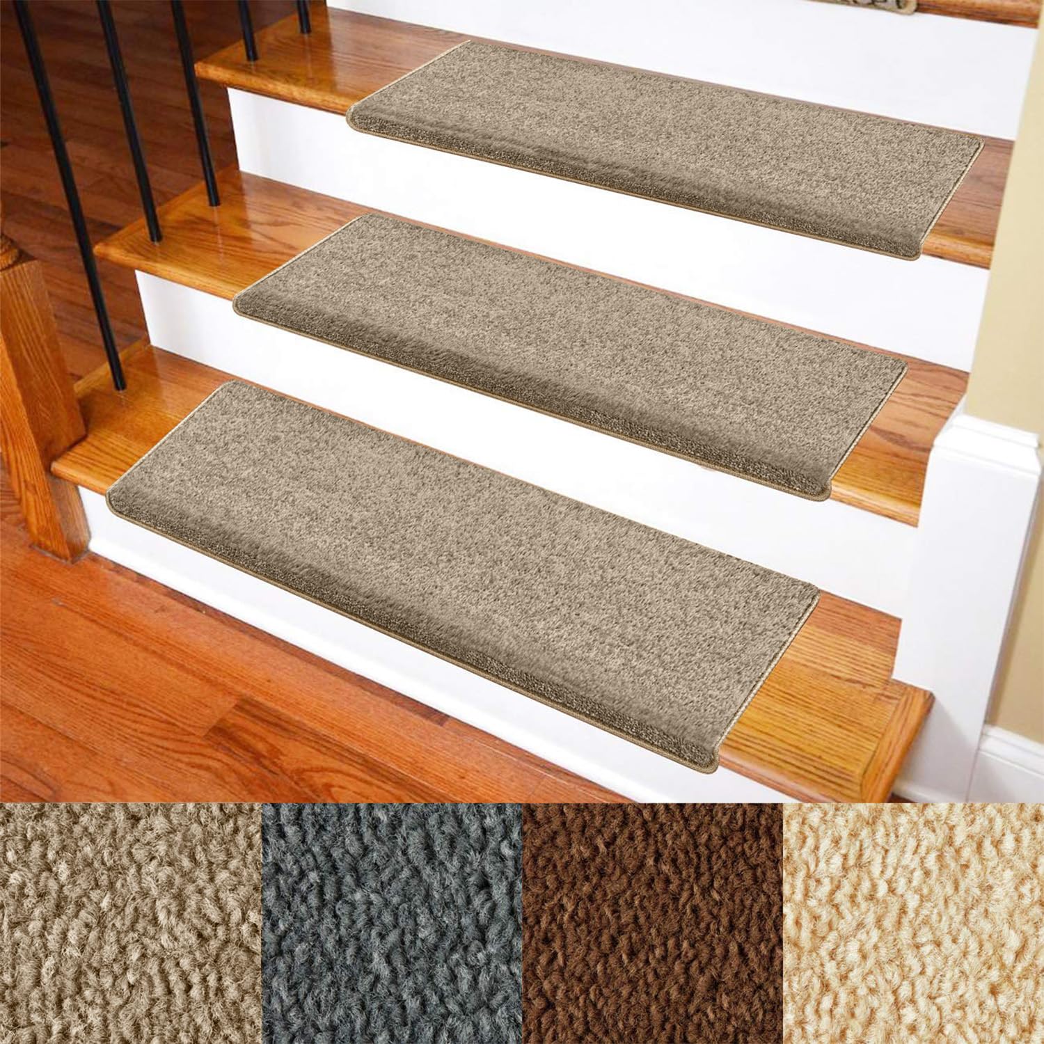 Alfombra para peldaños autoadhesivos y almohadillas de escalera de interior lavables color crema