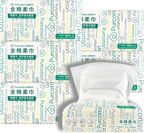 Purcotton Pañuelo facial de algodón ultra suave, 100% algodón, 600 unidades, algodón sin perfume, toalla facial desechable para piel sensible,