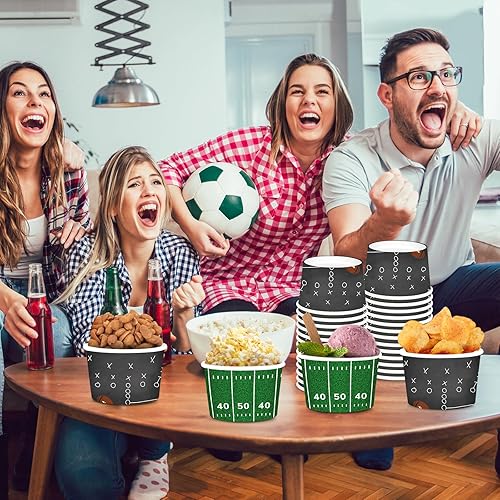 Vista 13 de Qyeahkj 60 cuencos de fútbol para aperitivos, cuencos de papel desechables para helados para barbacoa, picnic, comida caliente o fría, 8 onzas
