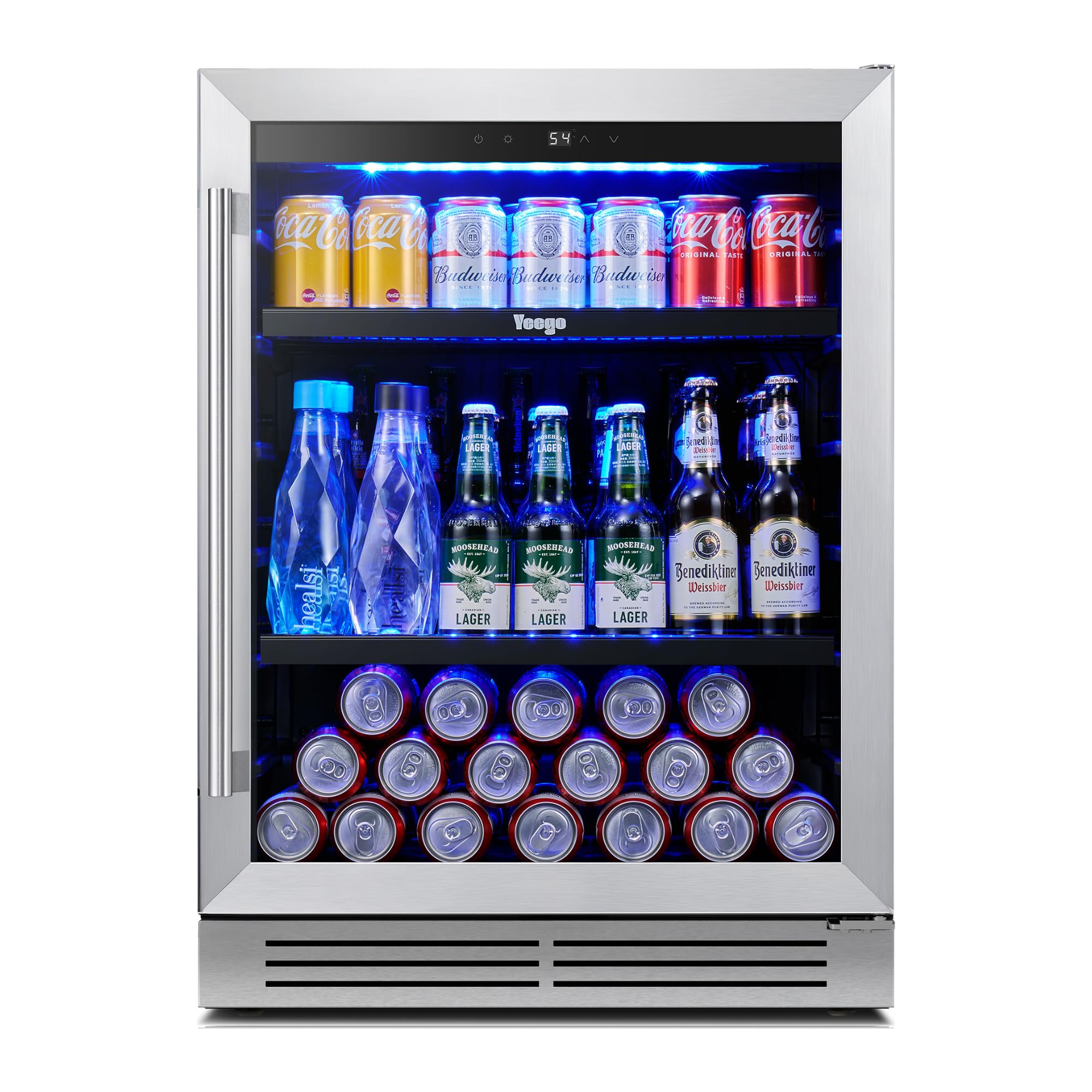 Yeego Beverage Refrigerator & Drink Fridge - 24 inch 180 Cans Beer Cooler Glass Door, 34-54℉ Under Counter Refrigerator Built-in for Drink Soda Wine for Bar Office Bedroom