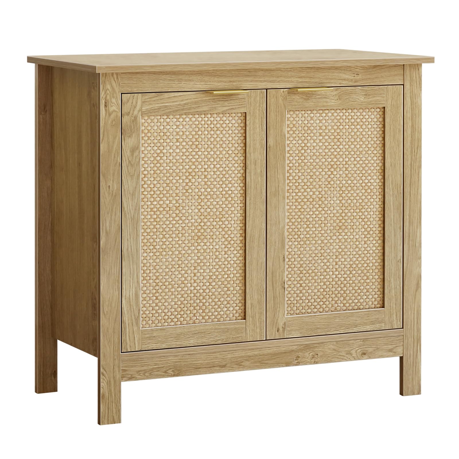 Aparador de Ratán, Armario de Cocina, Armario de Almacenamiento con Estante Ajustable, Rústico, Antivuelco, Mueble Auxiliar de Cocina para Comedor, Pasillo