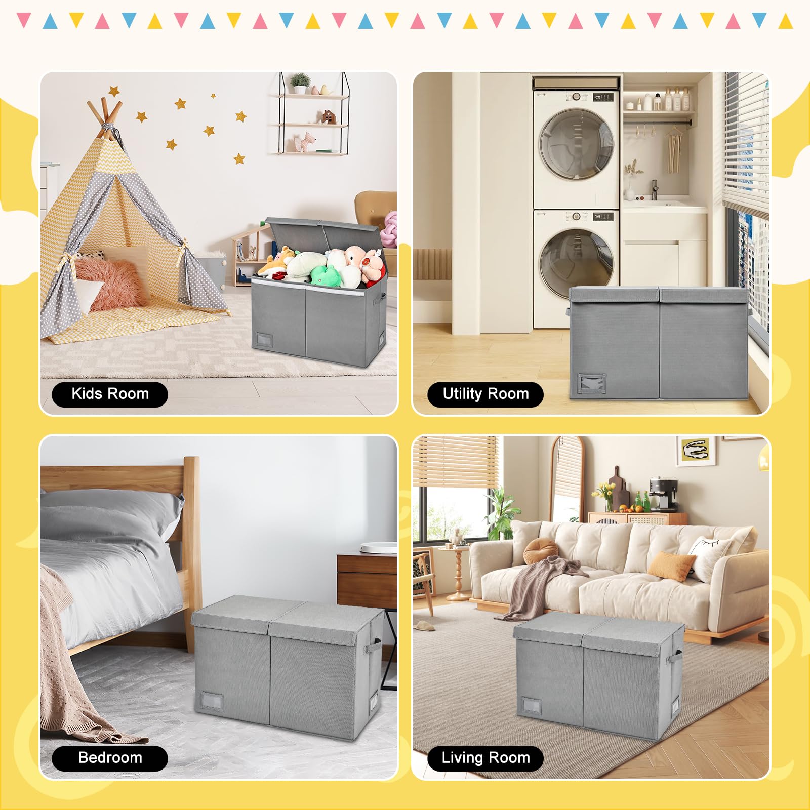 HEYCOOK Toys Storage Organiser, 72L Soft Toy Storage Box Large, Kids' Toy Chests & Boxes, Childrens Toy Storage Box with Lid (Grey) - Image 2