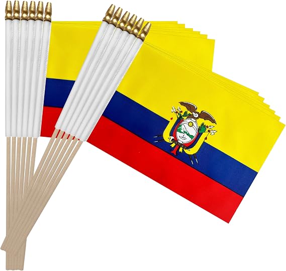 TSMD Ecuador Stick Flag Ecuadorian Small Mini Hand Held Flags,5x8 Inch,12 Pack