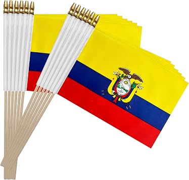 TSMD Ecuador Stick Flag Ecuadorian Small Mini Hand Held Flags,5x8 Inch,12 Pack