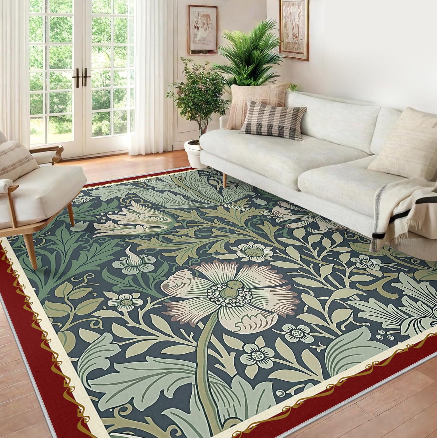 Tapis botaniques vintage lavable en machine et grand confort moderne