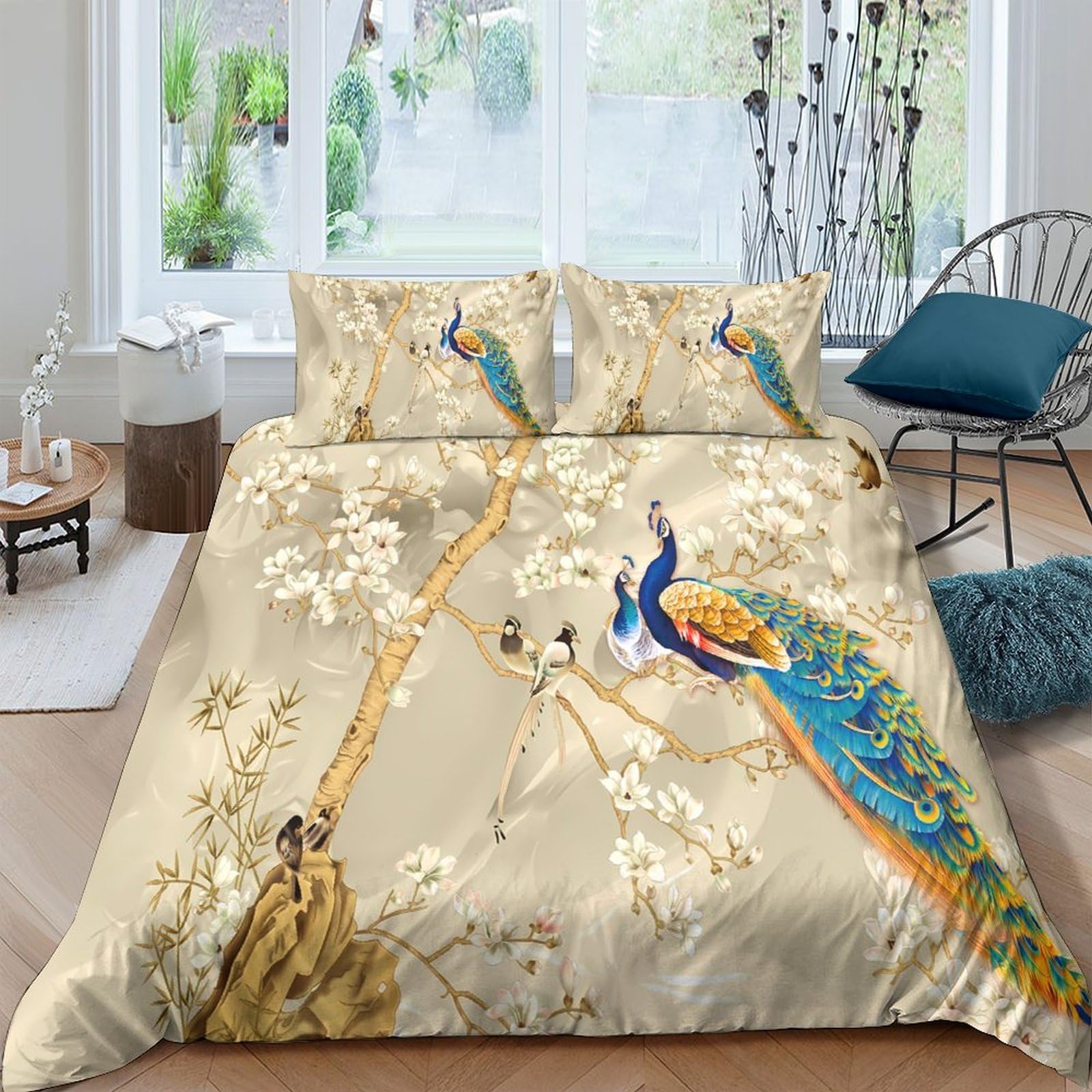 Ctjqhvkz Style-3 3D Printed Peacock Blossom Fitted Sheet Microfiber Anti-Slip Easy Care Bed Cover For Bedroom Dorm Mattress Decor Single（135X200cm）