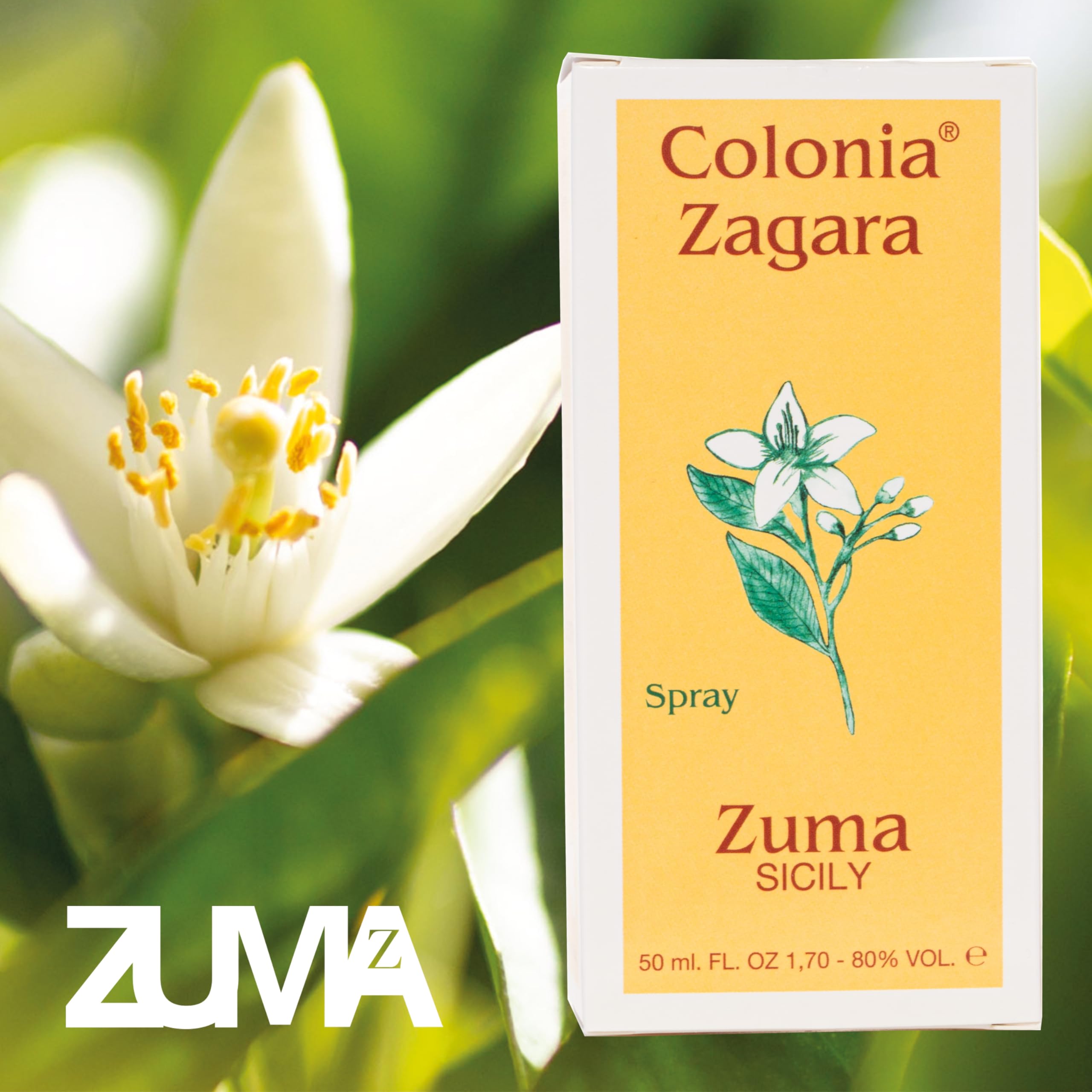 Profumi Zuma - Profumo Zagara Zuma Colonia Spray - La Fragranza Storica dal 1943 che Risveglia la Freschezza del Fiore d’Arancio Made in Sicily (Zagara Zuma 50 ml)