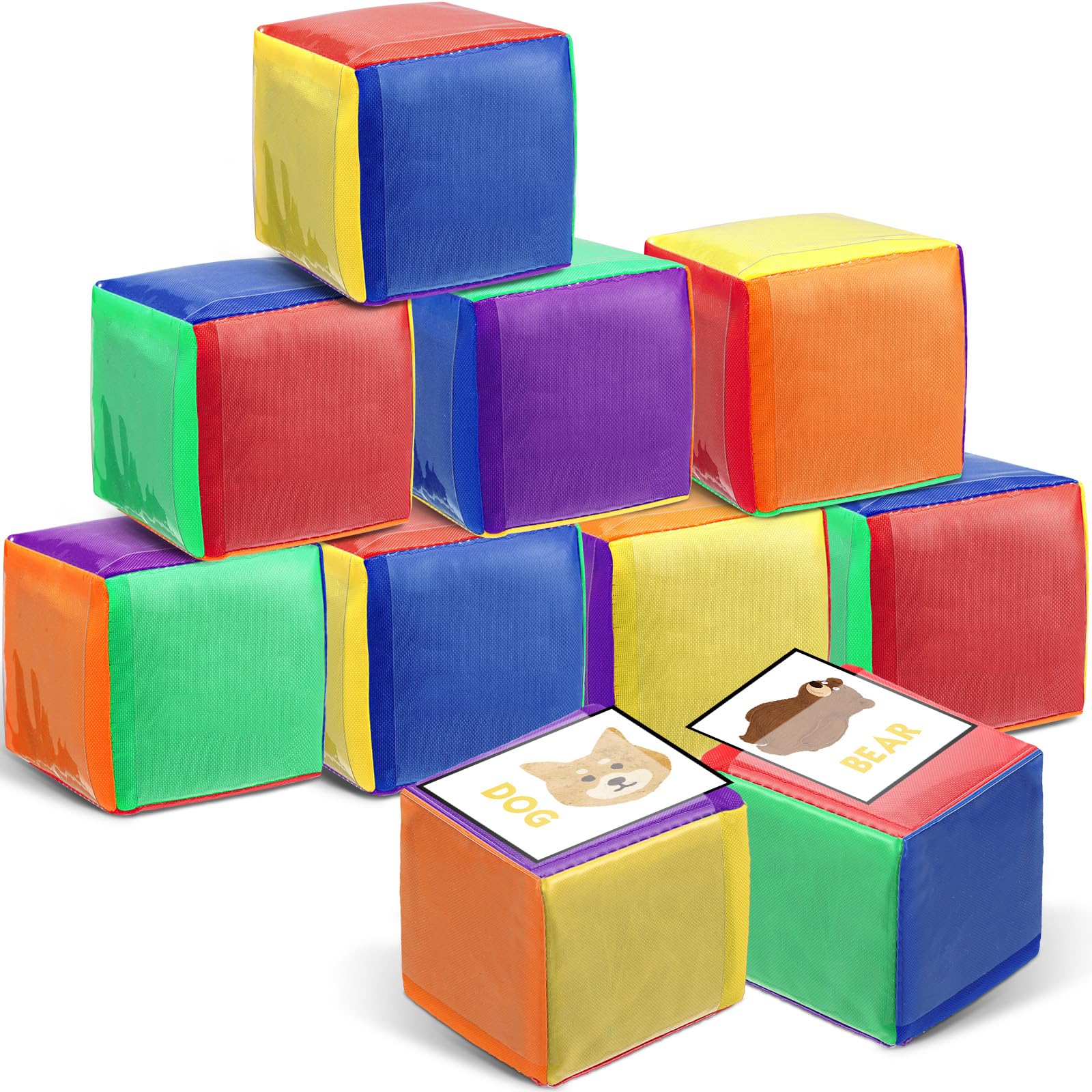 Yilloog 8 Pcs 3.94 Inch Pocket Dice DIY Education Playing Game Dice for Classroom Soft Foam Cubes with Clear Pocket Large Teacher Soft Cubes Learning
