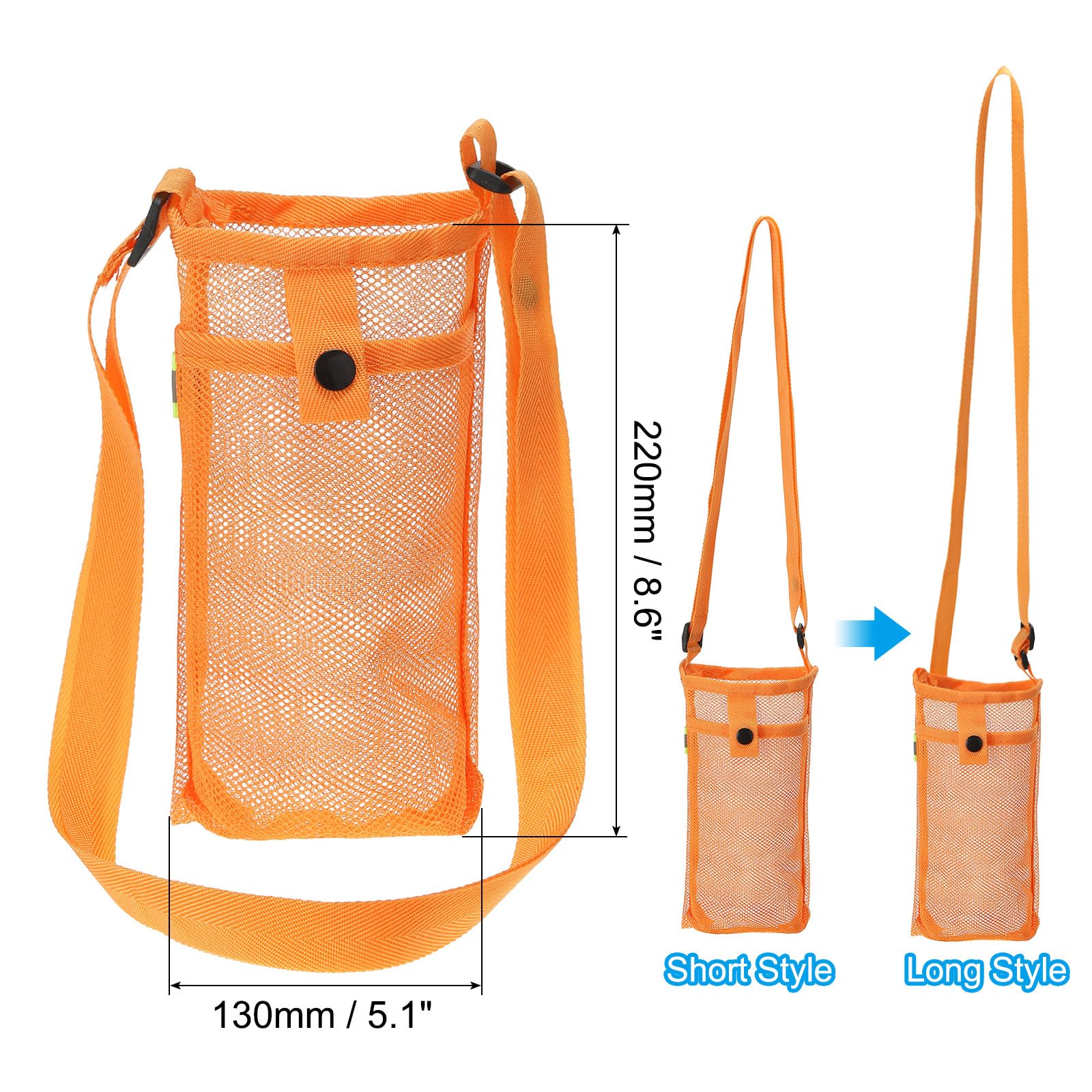 PATIKIL 22mmx13mm Water Bottle Bag, Mesh Portable Bottle Holder Carrier Adjustable Shoulder Strap for Sports Hiking Camping Orange - Image 2