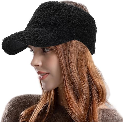 Miniatura 3 de INOGIH BeanieTail - Gorro de punto cálido para mujer, diseño desordenado de moño alto, con visera (tamaño CHM)