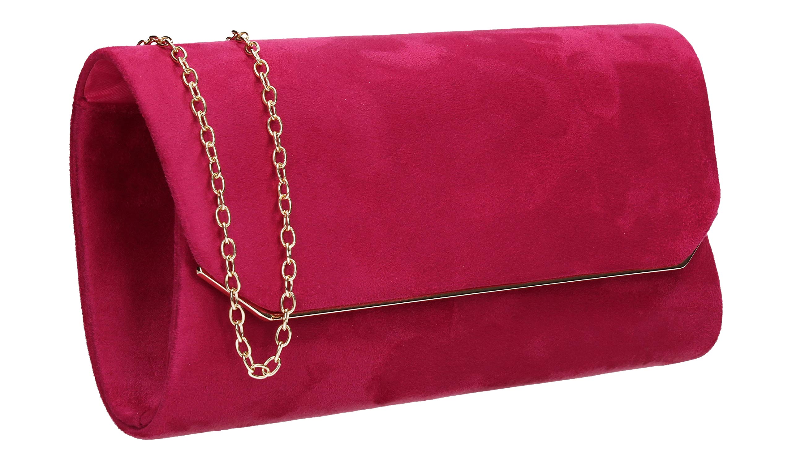 SwankySwans Anny Suedette Flapover Womens Evening Party Prom Fuchsia Pink Clutch Bag (Fuchsia)