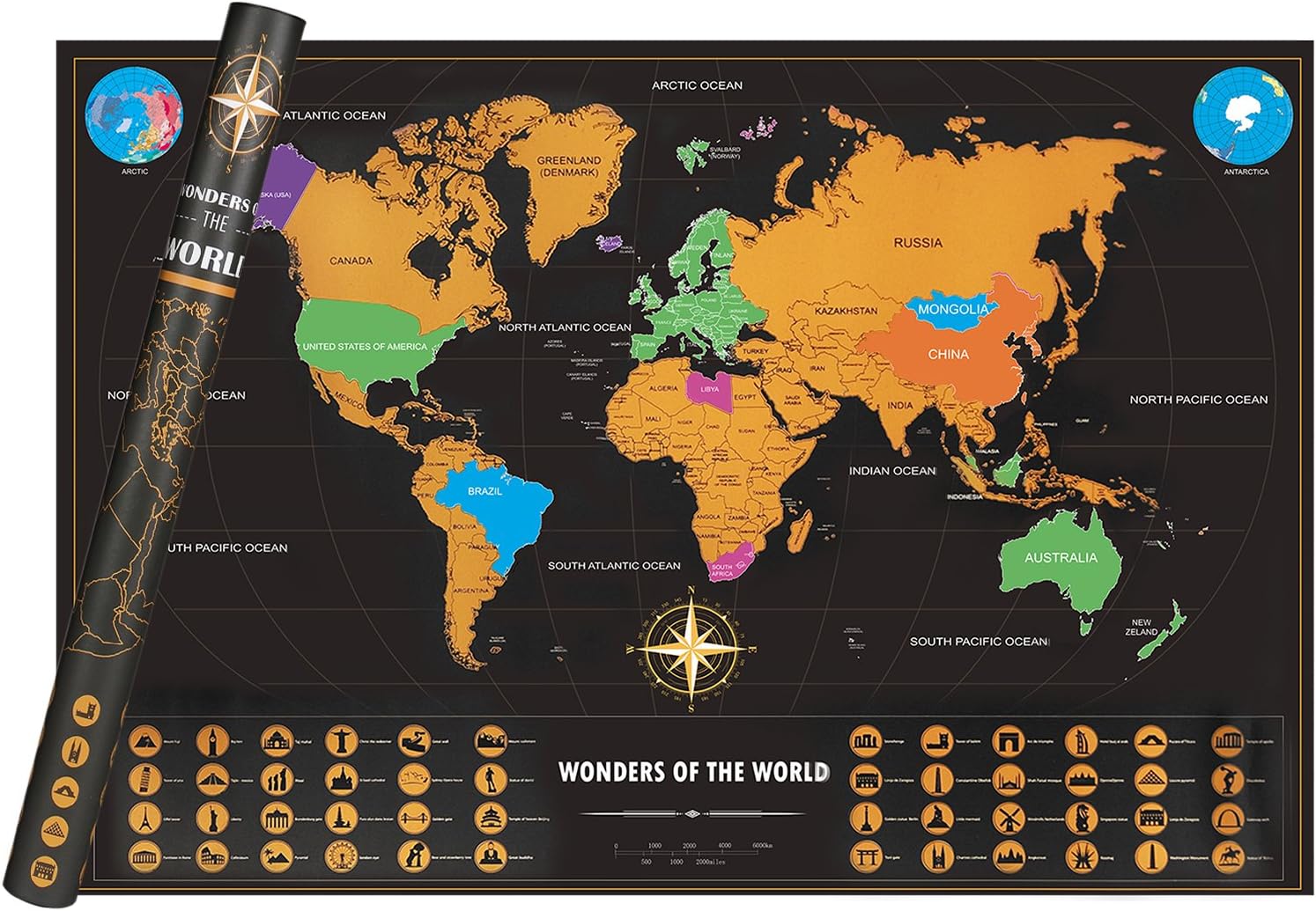 Scratch off Map of the World Maps Travel Poster with Portable Tube Tracks Your Travels and All US States Outlined (19.6" X 28.4")
