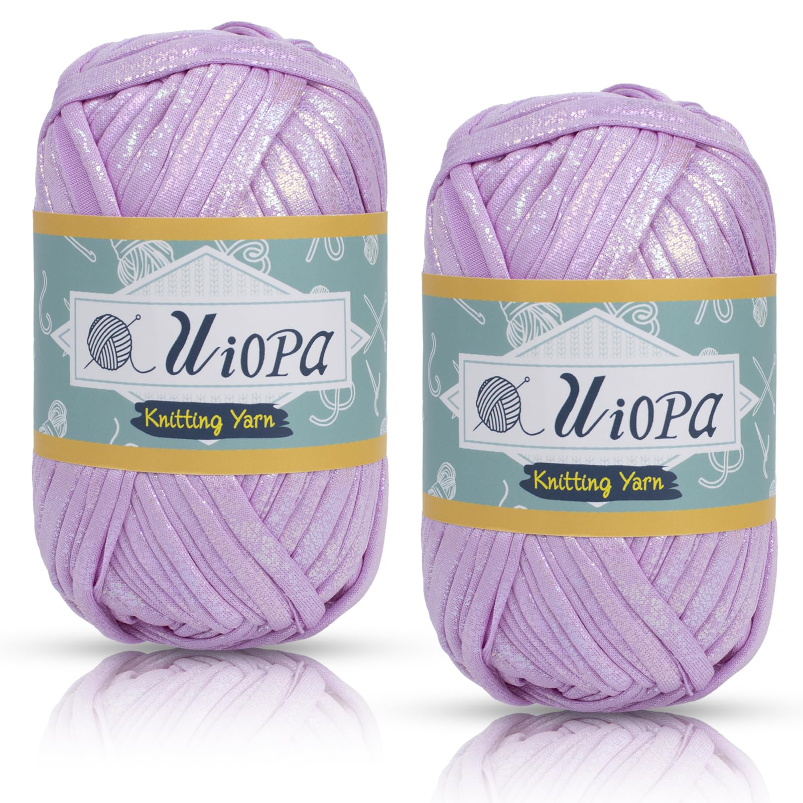 Uiopa Metallic T-Shirt Yarn, 2 x 100g(2 x 33m) Knitting Fabric Cloth Tshirt Yarn, Polyester Chunky Crochet Ribbon for Crocheting Bags, Baskets, Home Decor, DIY Crafts (Light Purple)