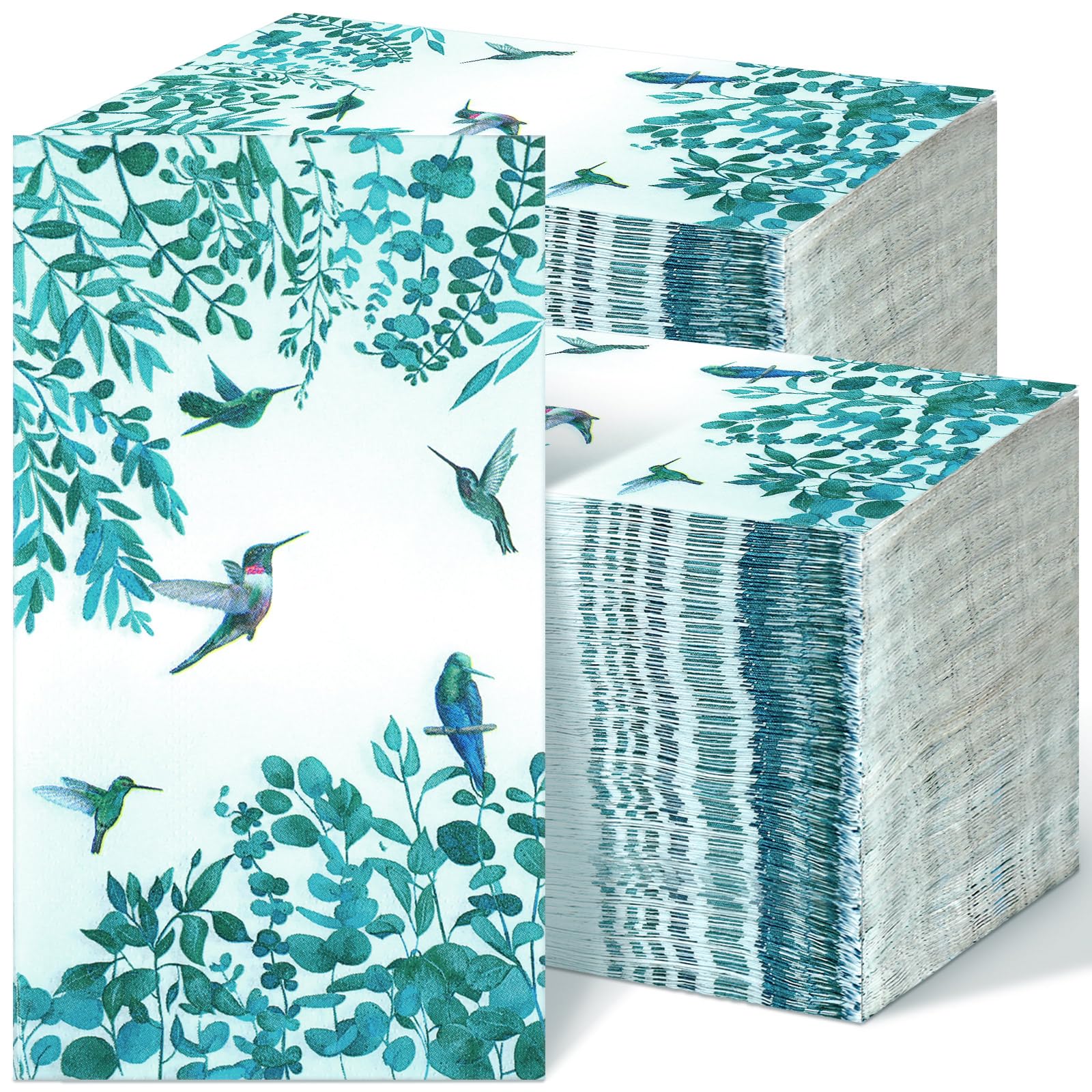 Jetec 200 Count Eucalyptus Disposable Napkins Eucalyptus Hummingbird Guest Paper Hand Towels for Bathroom Kitchen Decorative Holiday Party Dinner
