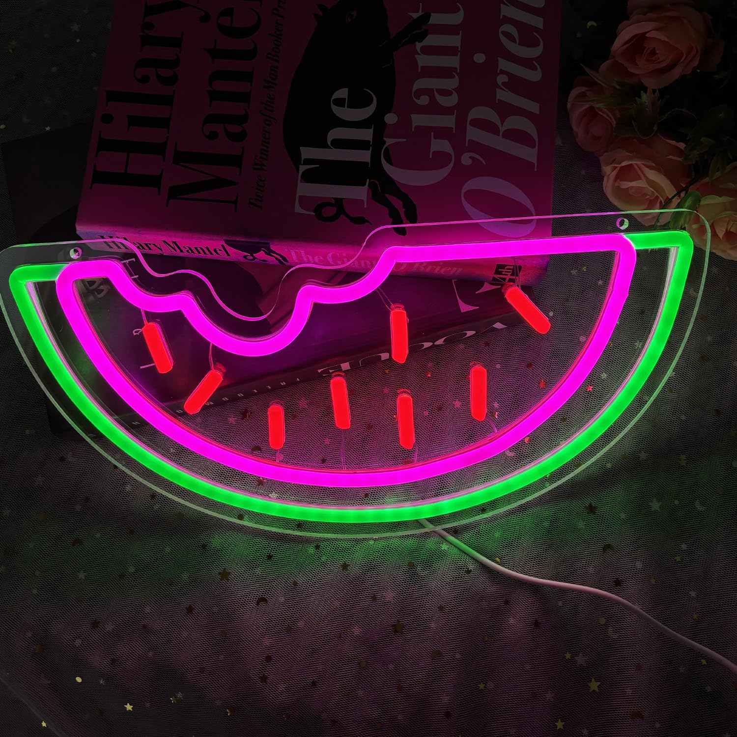 Panneau néon pastèque LED - Applique murale - 35 x 17 cm - Acrylique - Pour fête