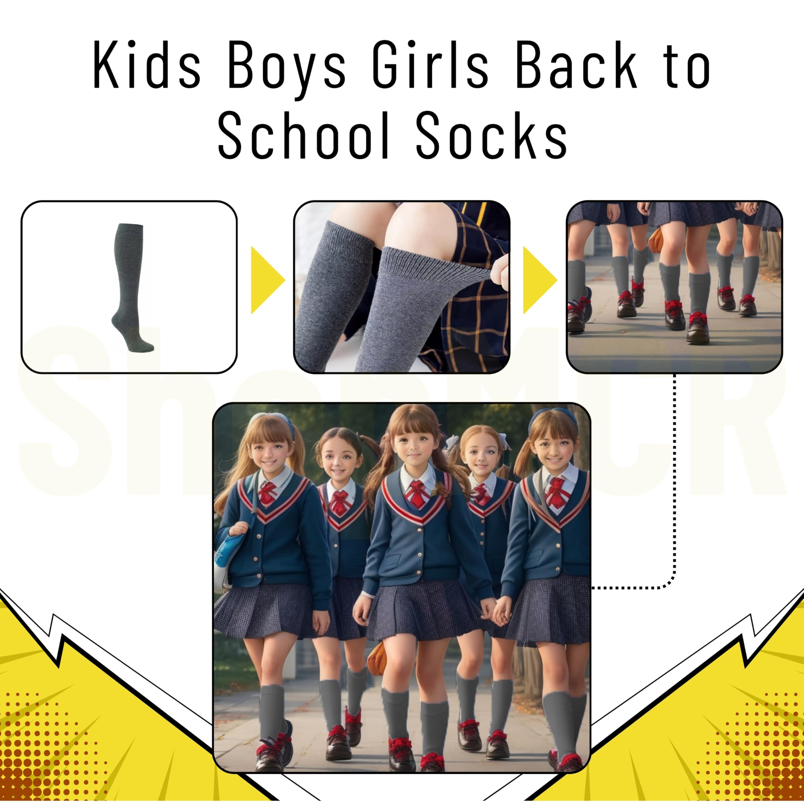 School Knee High Plain Socks 3 paia di calzini unisex per bambini, ragazzi e ragazze, per il rientro a scuola, altezza al ginocchio, in cotone Unisex - Adulto (Pacco da 3)