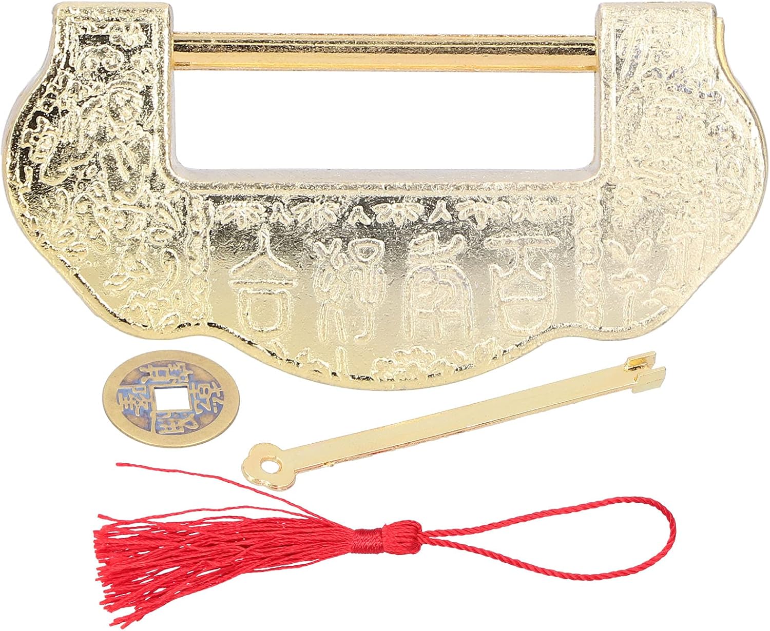 Generic Chinese Antique Brass Padlock, Exquisite Texture Design Retro Looking Decorative Lock for Jewelry Box Cabinet, with Durable Brass Material (Color)