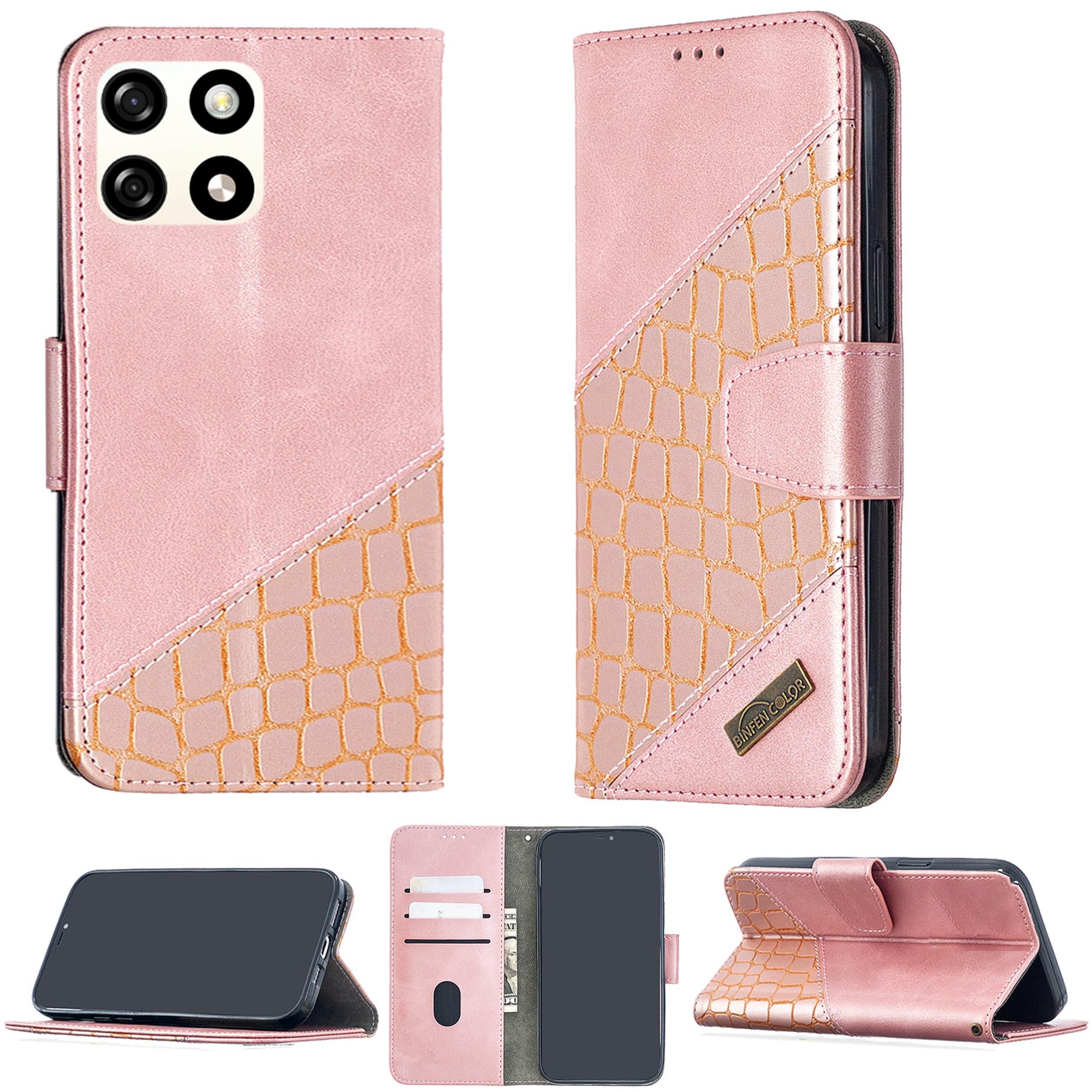 jioeuinly Case Compatible for Blu Bold K5 Phone Case Cover [with Tempered Glass Screen Protector] Flip Stand Cover Stitching Style Wallet Case Pink