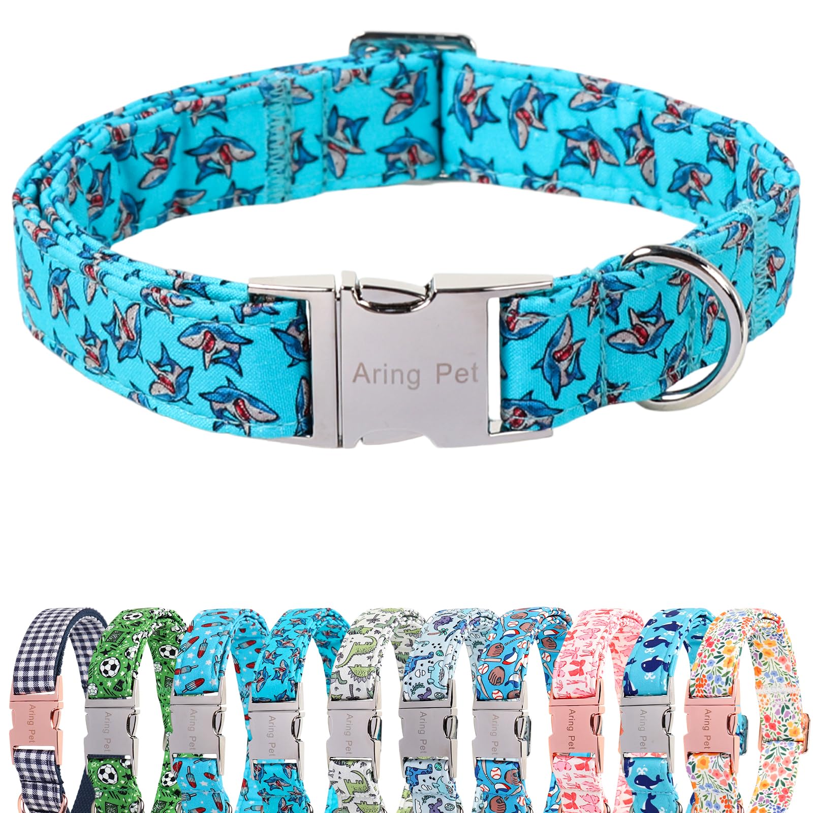ARING PET Summer Dog Collar for Small Medium Large Boy Dogs-Blue Shark XS