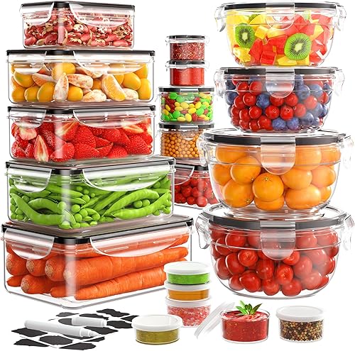 40 recipientes de almacenamiento de alimentos con tapas herméticas (20 tapas y 20 contenedores), recipientes a prueba de fugas para almacenamiento