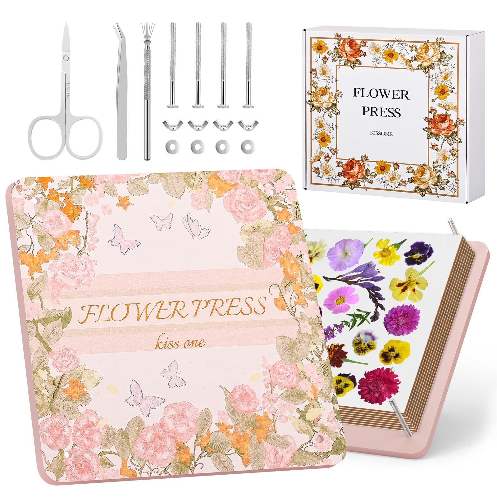 Flower Press Kit – 11"x11" Large Wooden Plant Press for DIY Pressed Flowers &amp; Bouquet Preservation | Scrapbooking &amp; DIY Crafts | Craft Kit for Adults &amp; Teens | Ideal Gift for Nature &amp; Art Lovers