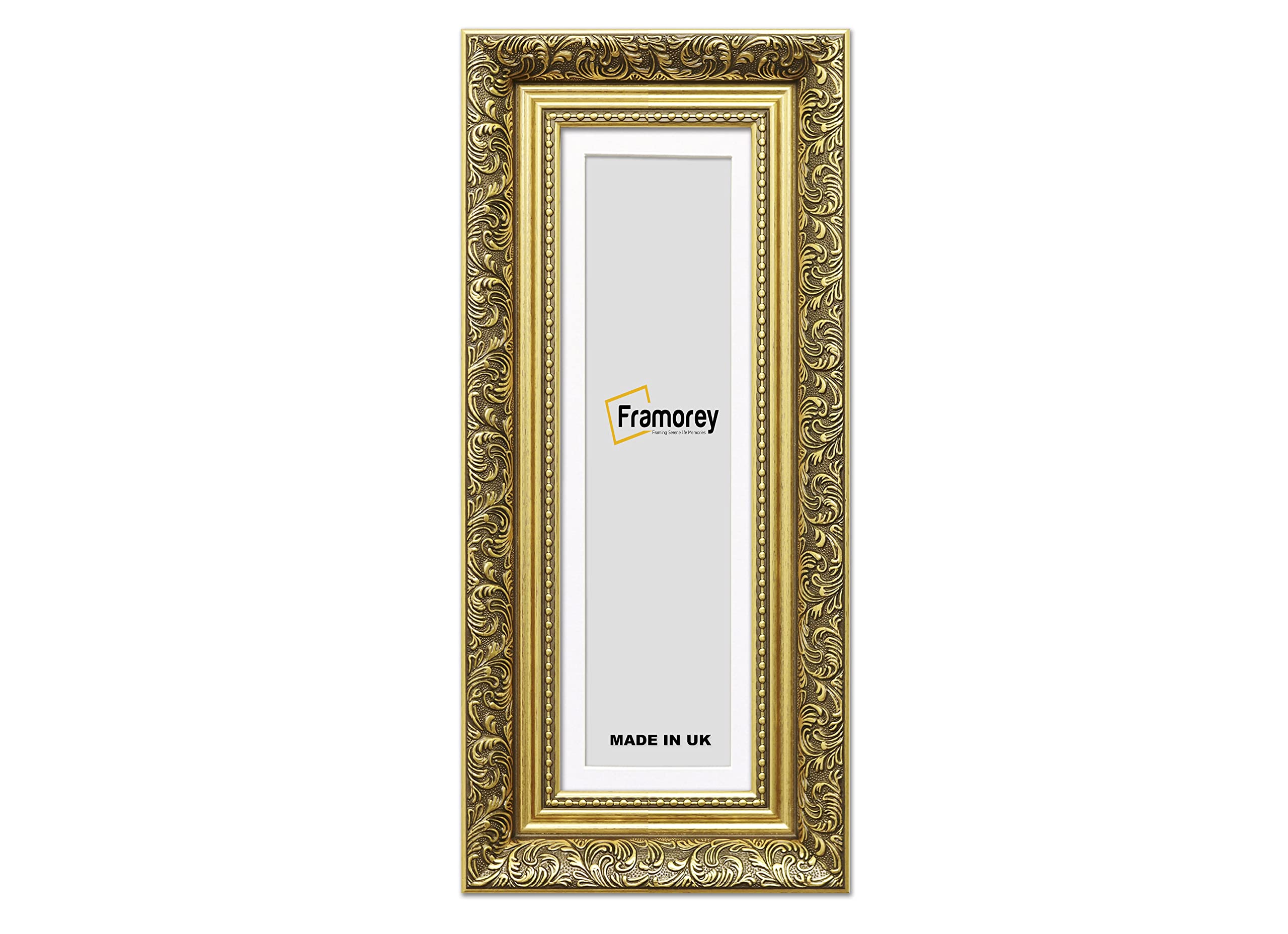 FRAMOREY Panoramic Style Picture Frame, 14x8" Size Gold Photo Frame With 10x4" Size White Mount, Dahlia Traditional Effect Wall Hanging Frame, Home Décor Frame,
