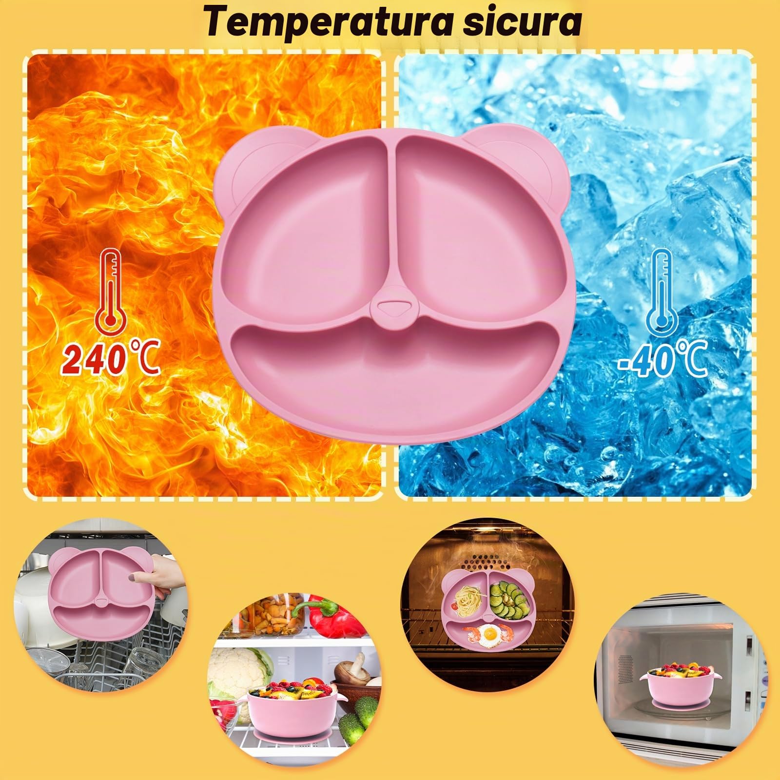 Posate set da 10 pezzi in silicone antiscivolo con ventosa, bavaglino, ciotola, cucchiaio, forchetta, beige