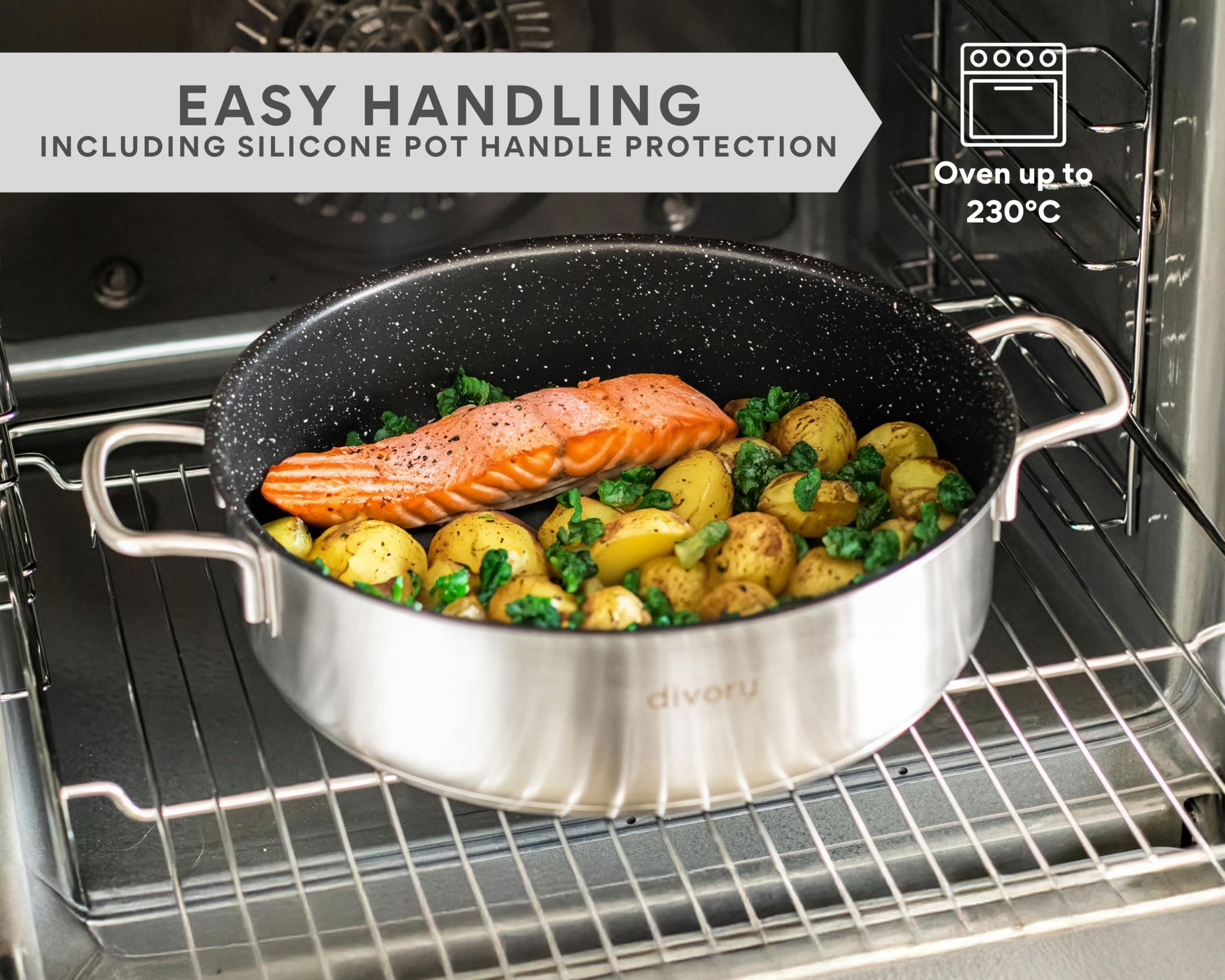 DELARLO Tri-Ply Stainless Steel Paella Pan 12 Inch With Lid Nonstick Frying Pan