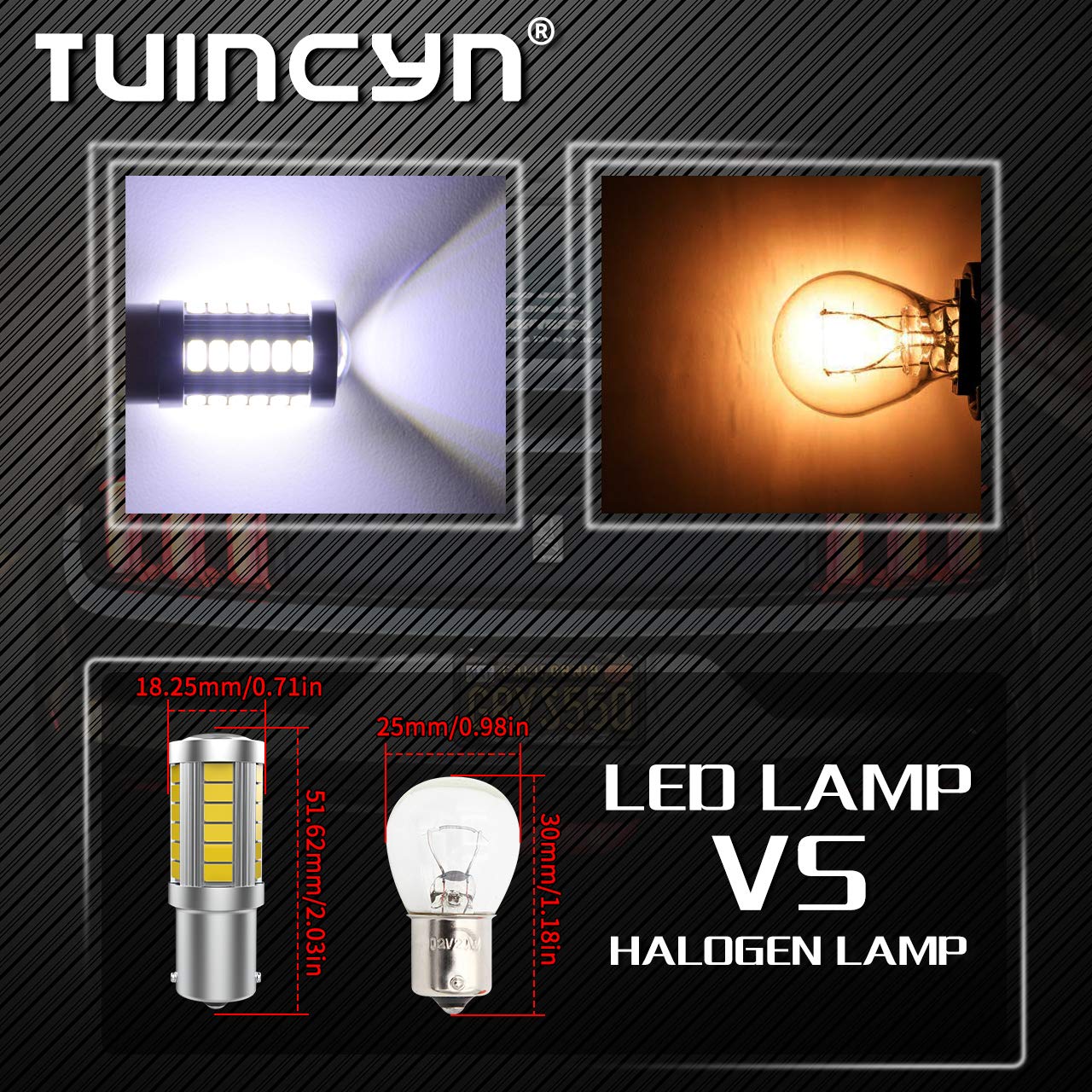 TUINCYN 1156 LED Bulb White Brake Light Bulb Super Bright 8000K 5630 33SMD 1141 1073 7506 BA15S Turn Signal Light Back Up Reverse Light Tail Parking Light RV Light Lamp DC 12V (Pack of 2)