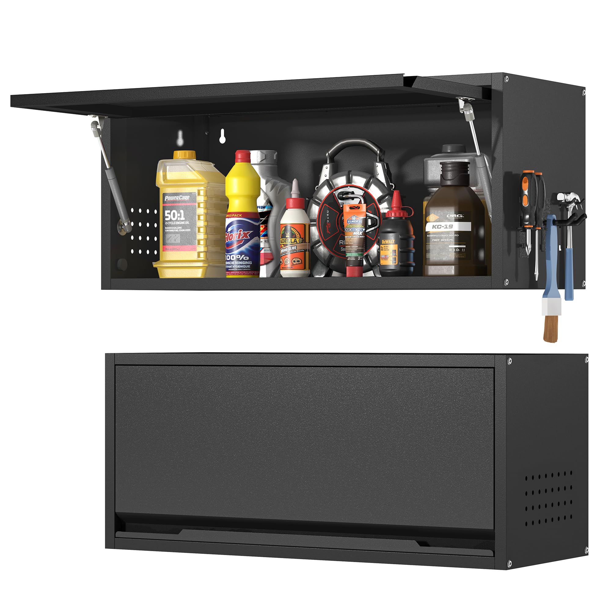 Coolsun Metal Wall Cabinet, Garage Wall Cabinet with Up-Flip Door, 31.5" W Wall Mounted Metal Storage Cabinet for Kitchen,Garage,Basement,Ware House Assembly Required (Black)