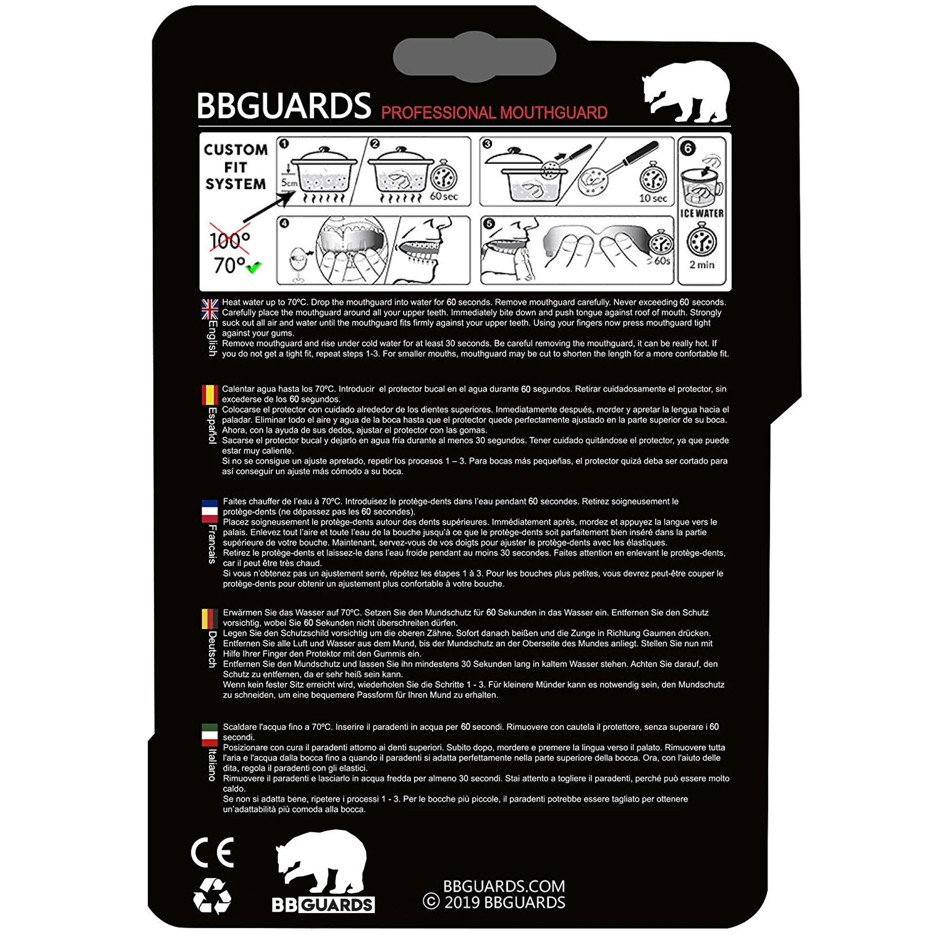 BBGuards Protector Bucal Boxeo, Rugby, Hockey, Kick Boxing. Protección Dental Adultos para Hombre y Mujer. Protecciones Bocales para Dientes Muay Thai, Futbol, Karate, Taekwondo, MMA (Rojo-Blanco) — view 6