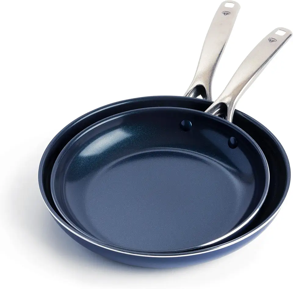 Blue Diamond 9.5” &amp; 11" Nonstick Frying Pan Skillet Set, Diamond Infused PFAS &amp; PTFE-Free Ceramic Pots &amp; Pans, Dishwasher &amp; Oven Safe, Stay Cool Handles, Durable Non Toxic Metal U
