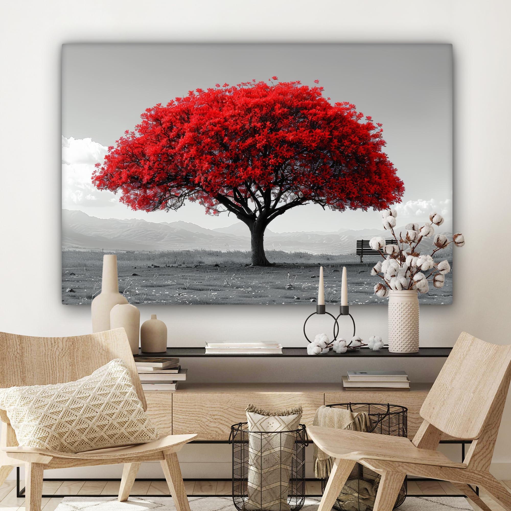 MuchoWow© Canvas Schilderij 120x80 cm Kamer Muur Schilderijen Decoratie Woonkamer Slaapkamer Room Decor Wall Decoration Art Painting Geel - Boom - Natuur - Zwart wit