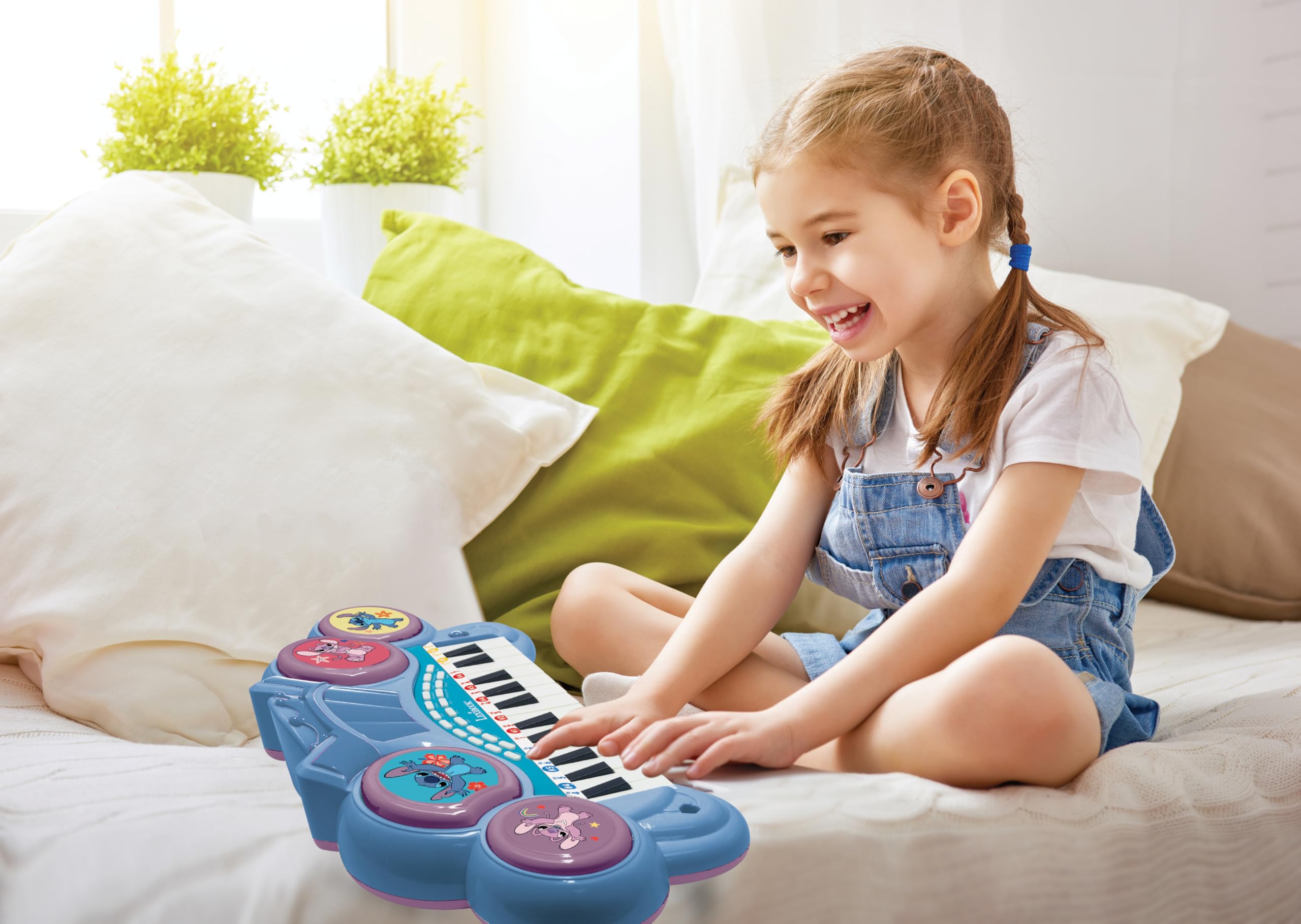 Lexibook, Tastiera pianoforte elettronica Disney Stitch, 8 tonalità, 4 ritmi, modalità di apprendimento luminosa, microfono e sgabello inclusi, K707D