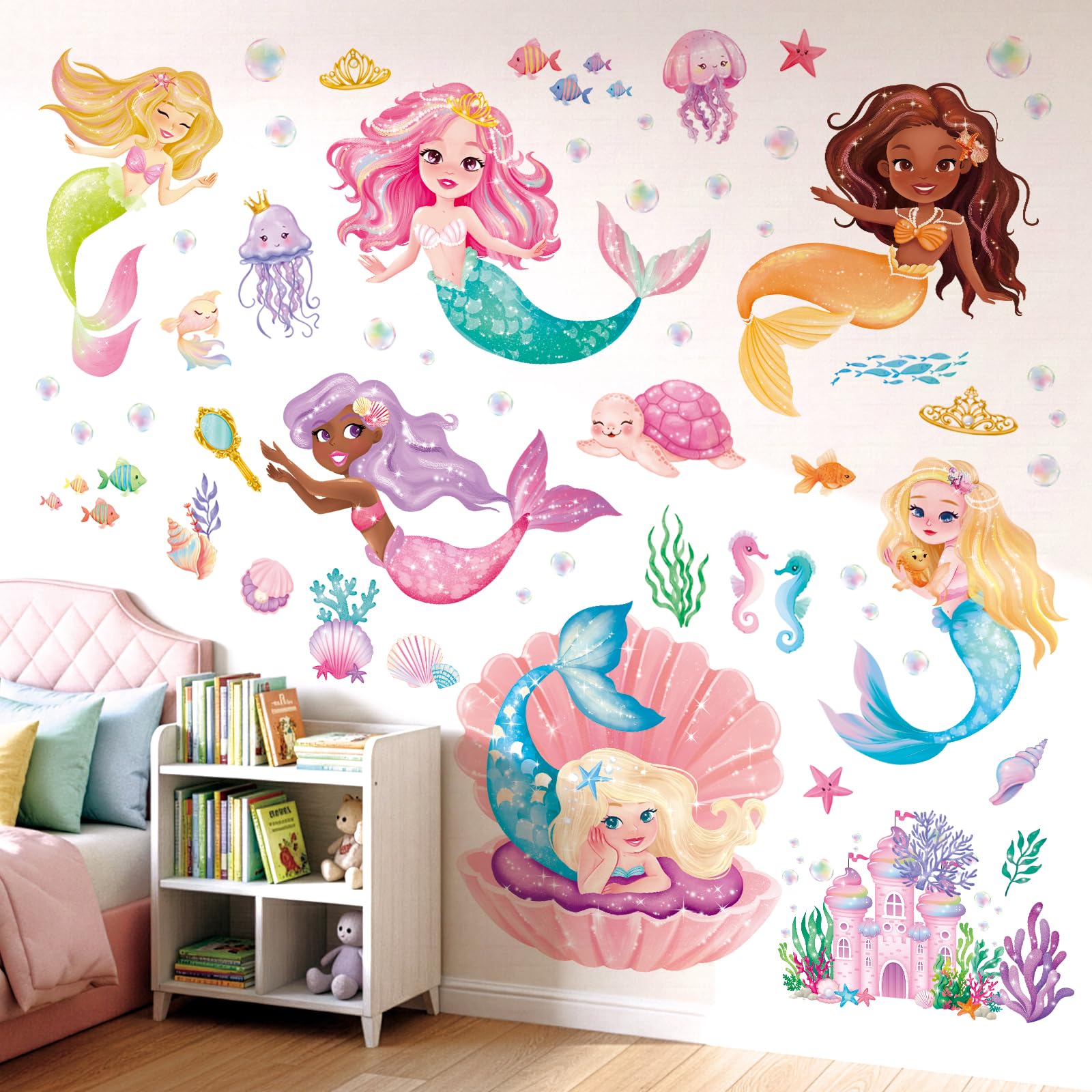 DECOWALL Under The Sea Mermaid Wall Decals Ocean Starfish Turtle Fish Wall Stickers Baby Nursery Girls Bedroom Bathroom Wall Decor (SG2-2511) - Image 2
