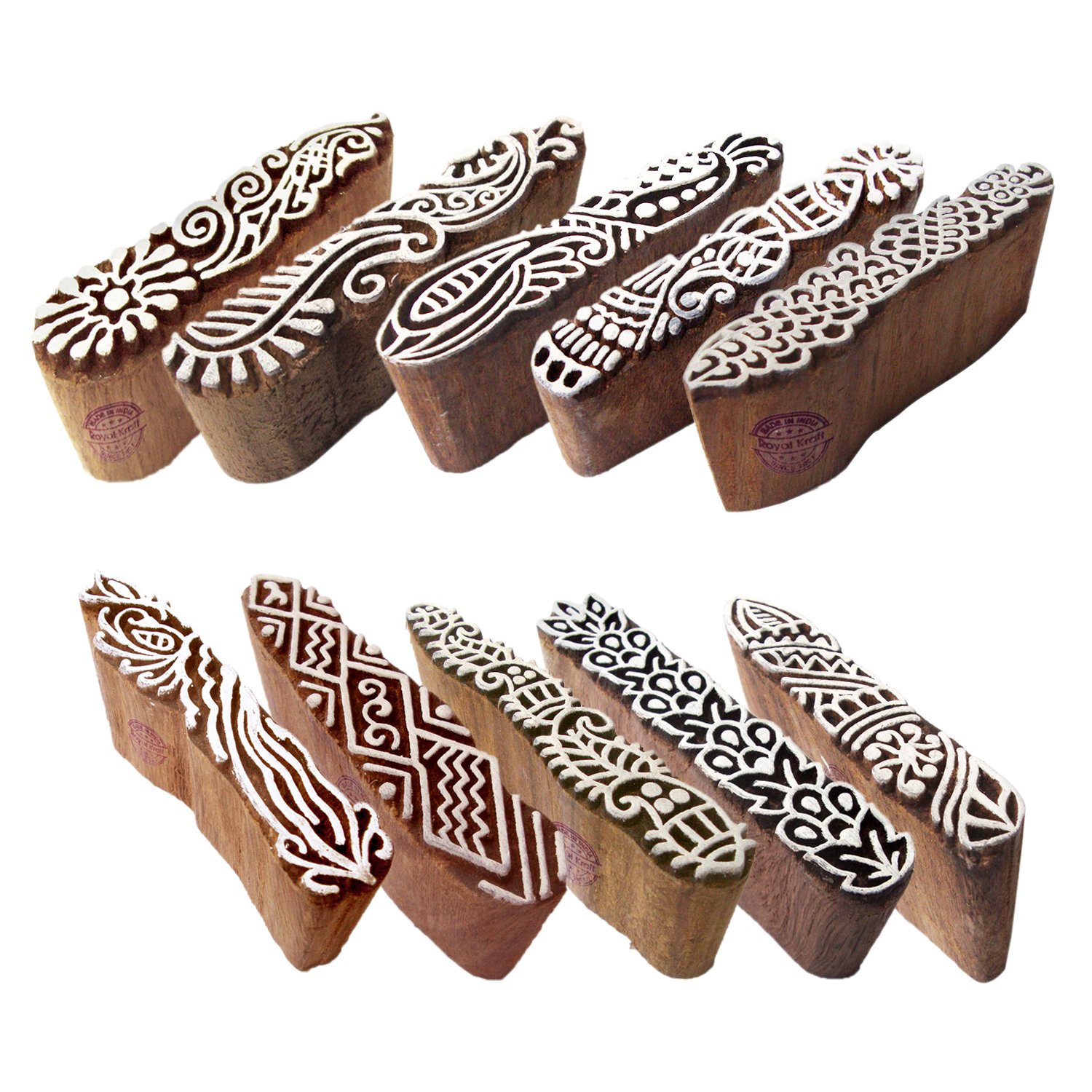 Pottery Printing Blocks Rural Border Shape Wood Stamps (Set of 10)