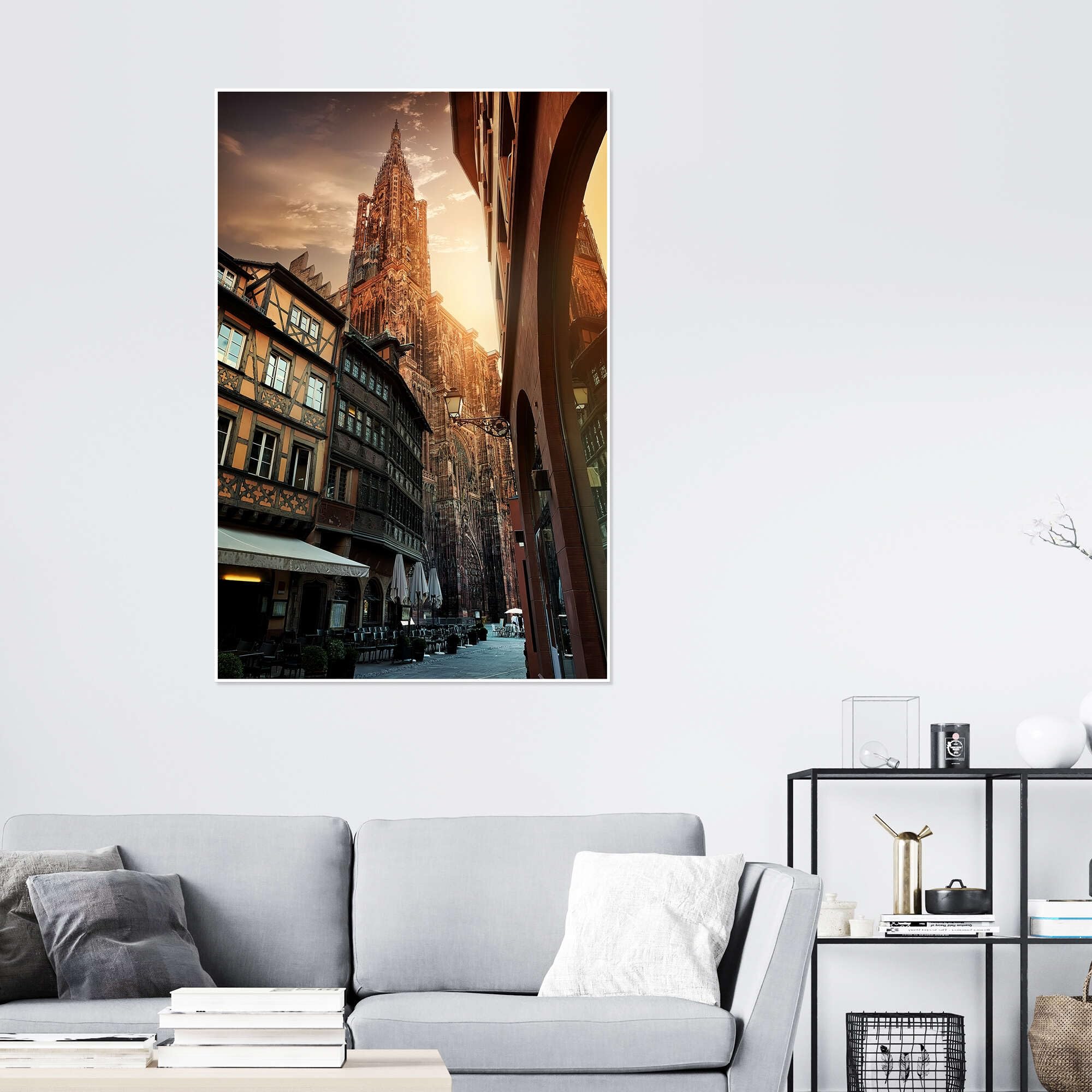 Sunrise over cathedral Notre Dame de Strasbourg Plakat