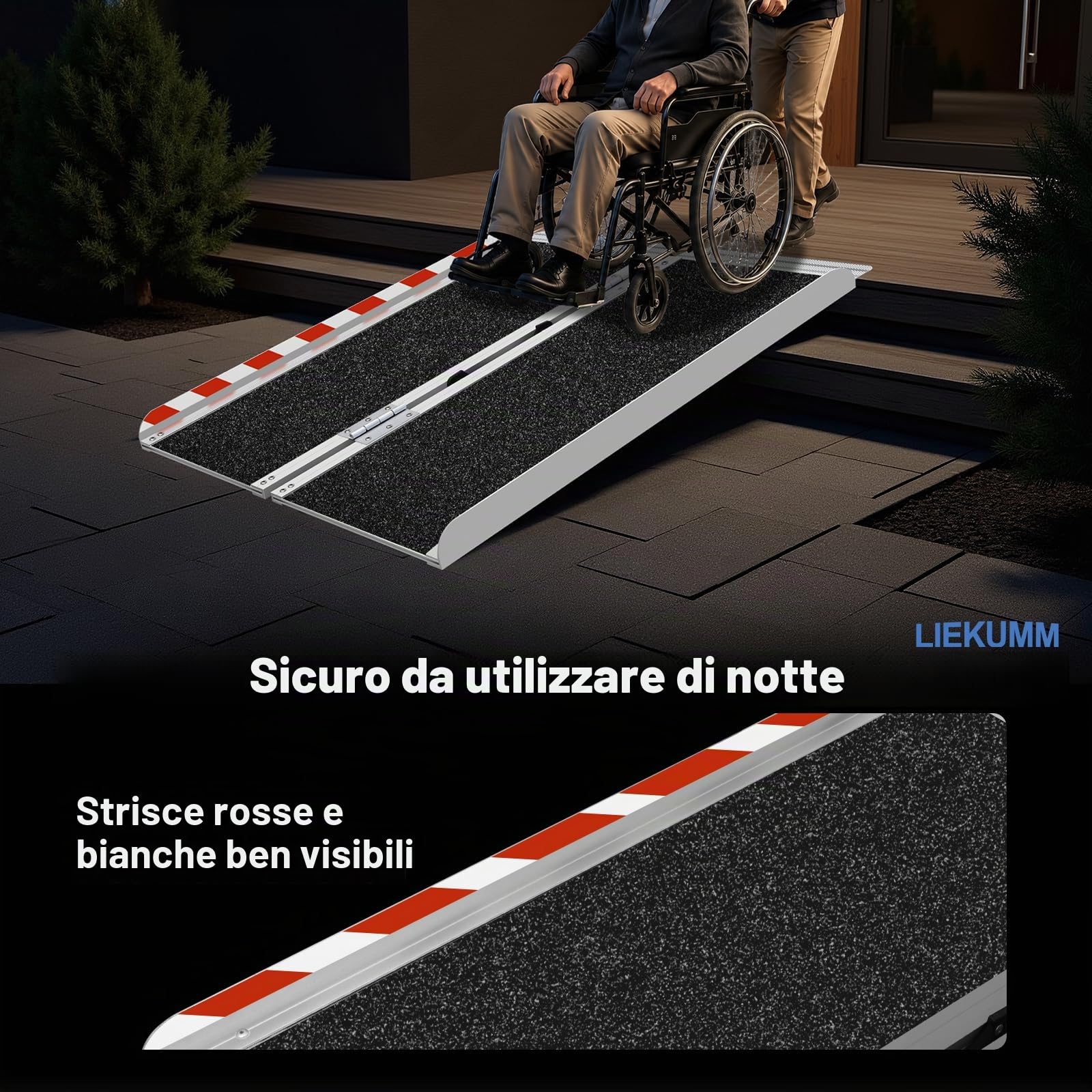 LIEKUMM, MR607WL-3, Rampa per sedia a rotelle, 91 x 72 cm, con superficie antiscivolo, in alluminio, portatile, per sedia a rotelle, casa, gradini