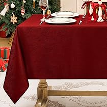 Softalker Tovaglia Rossa Antimacchia Rettangolare 240 x 140 cm con Motivo a Righe Jacquard Tovaglie Natalizia 8-10 Posti per Protezione Tavolo Elegante Decorare Autunnale, Compleanni e Feste, 1 pezzo