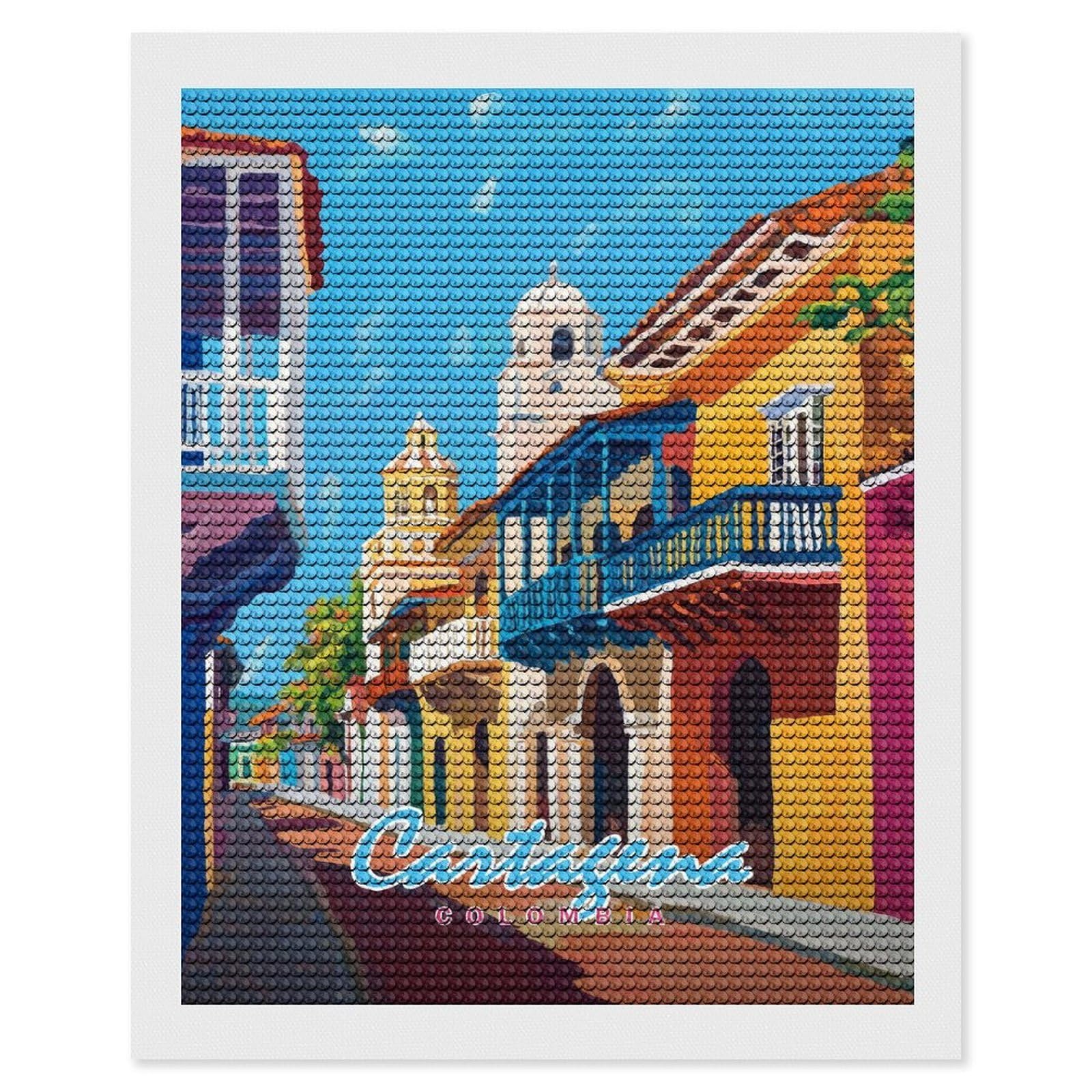 Junmoney Cartagena, Colombia Street Scene Diamond Painting Set 16"x20", for Beginners, Modern Decor, Simple to Start, Gift Idea, Pleasing Wall Art Project