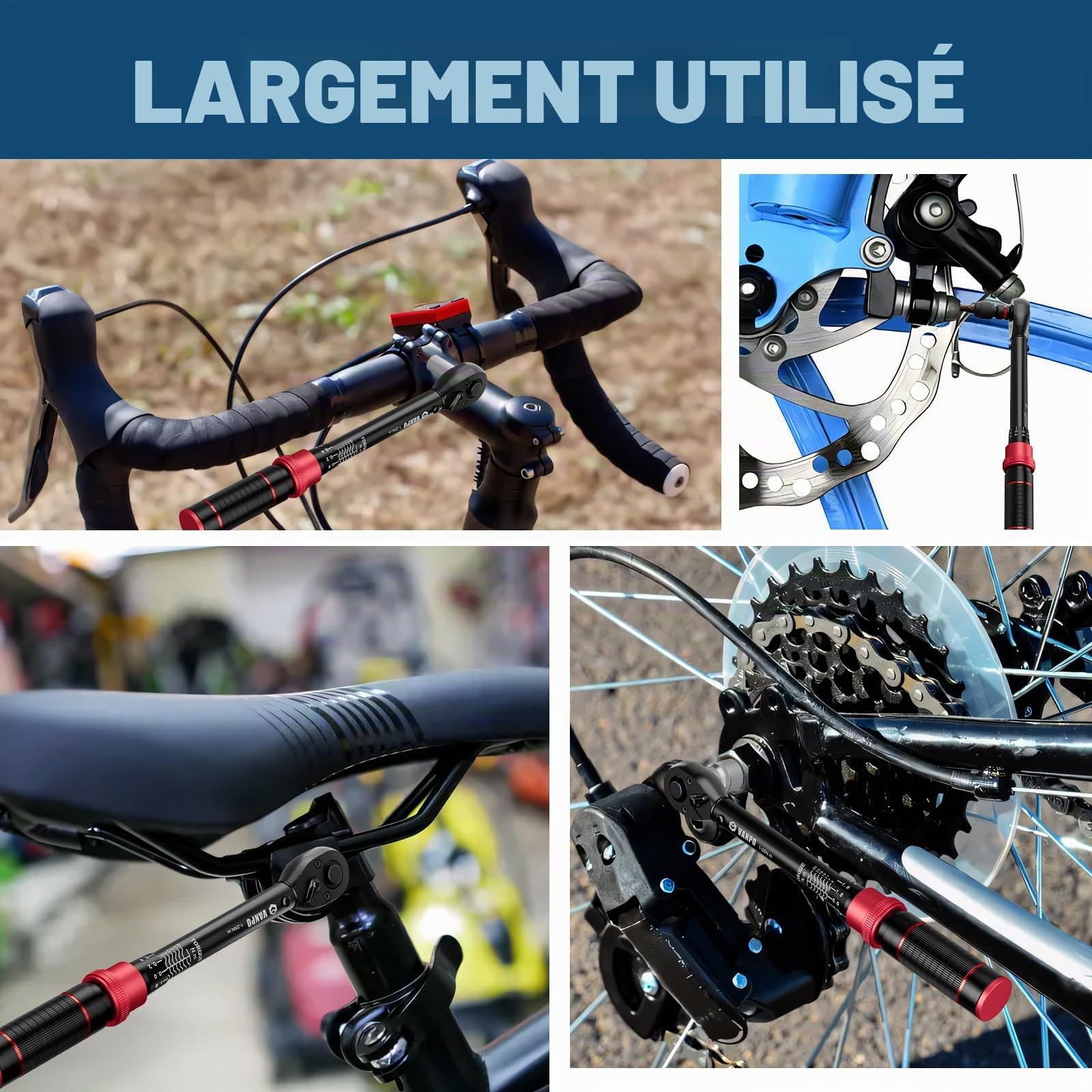 VANPO Clé Dynamométrique 1/4'', 1-25Nm pour Vélo, Précision ±3%, Kit D'entretien 49 Pièces avec Douilles Allen, Barre D'extension 75mm, Adaptateur 3/8'', Bits Adaptateur
